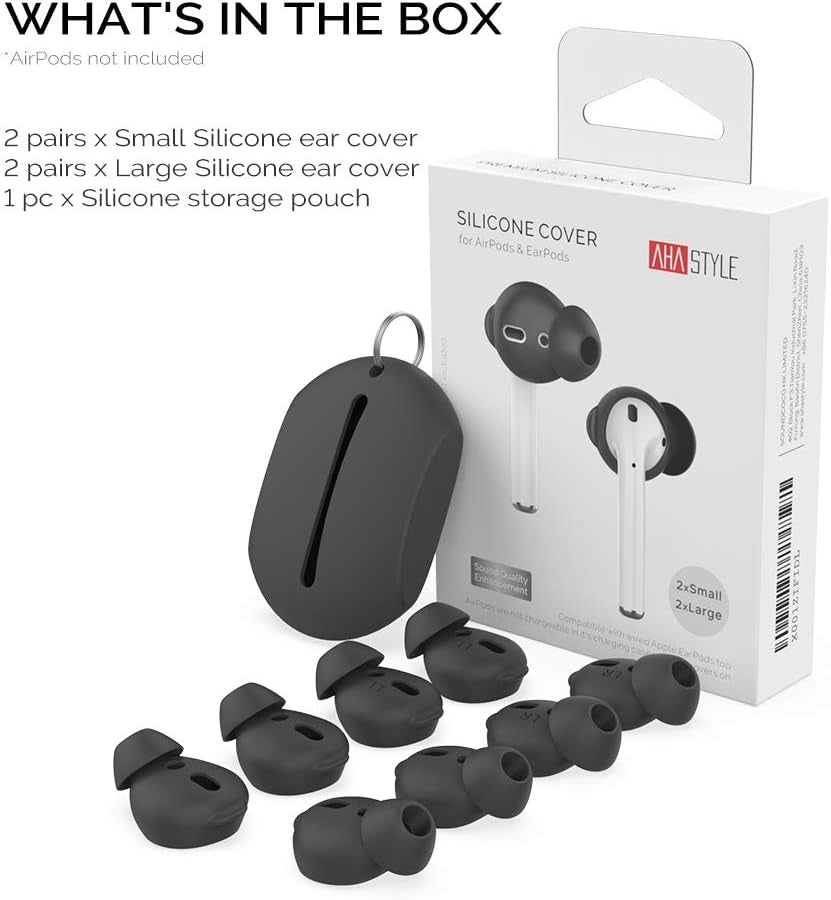 Ahastyle 4 Pairs Airpods Ear Tips Silicone Earbuds Cover Compatible with Apple Airpods (2 Pair Large & 2 Pairs Small, Black)  AHASTYLE   
