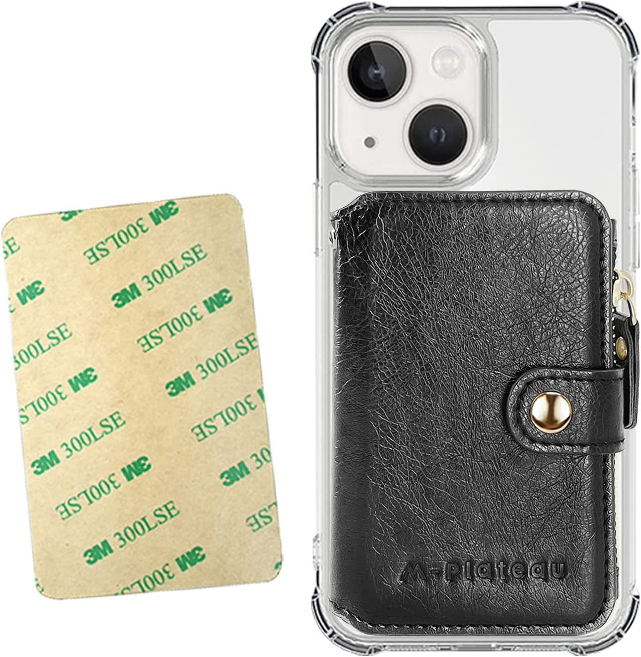 M-Plateau Phone Wallet Vegan Leather Magnetic Button Wallet for Men Have 6 Id Window Designed for Iphone 13 Pro Max,Google Pixel, Galaxy Attachment 3M Adhesive Sticker (Brown)  M-Plateau Black  