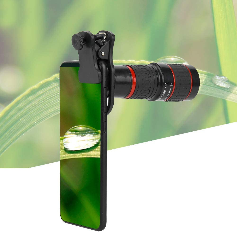 Cell Phone Camera Zoom Lens Attachment Mobile Phone Lens and Accessories 20X Long Focus Zoom Telephoto Lens with Clip for Smart Phone Tablet PC Black  Tbest   