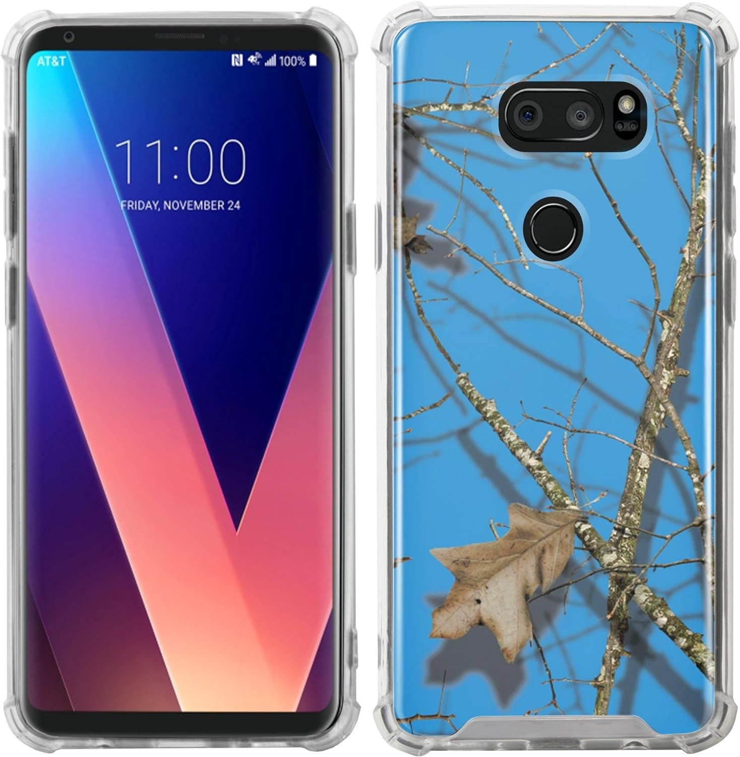 Casesondeck Blue Case Compatible with [LG V30 and LG V30S Thinq] Hunters Series Max Clarity Bumper, Hard Back Plate Soft TPU Edges for Max Protection (Blue Hunters Camo)  CasesonDeck   