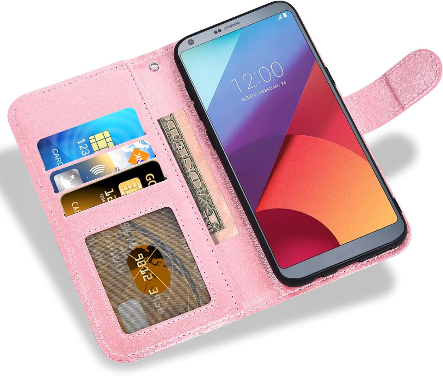 Asuwish Compatible with LG G6 Case and Tempered Glass Screen Protector Cover Cell Accessories Card Holder Lace Wallet Phone Cases for LGG6 Thinq LG6 Thin Q G 6 plus G6+ 6G VS988 H872 Women Rose Gold  Asuwish   