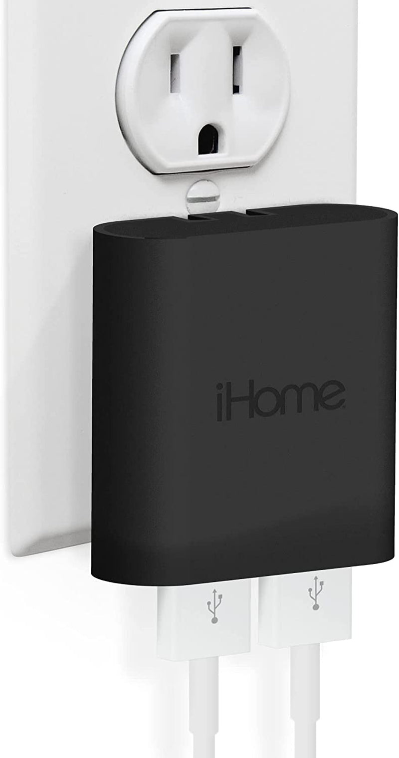 Ihome Slim USB Wall Charger: AC Pro Multiport USB Charger, USB Plug Adapter & Phone Charging Block, 4 USB Plugs for Wall Outlet, Flat 4 Port USB Charger & USB Wall Adapter  iHome by Lifeworks Technology Black 2 Port Rapid Charge 