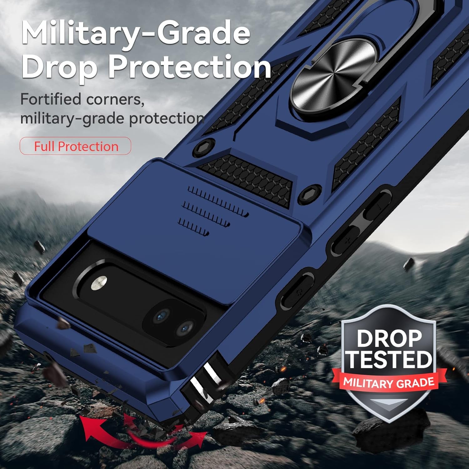 For Pixel 6A Case,Google Pixel 6A Phone Case,With Screen Protectors and Camera Cover,[Military Grade] 16Ft.Drop Tested Cover with Magnetic Kickstand Protective Case for Google Pixel 6A, Blue  SKTGSLAMY   