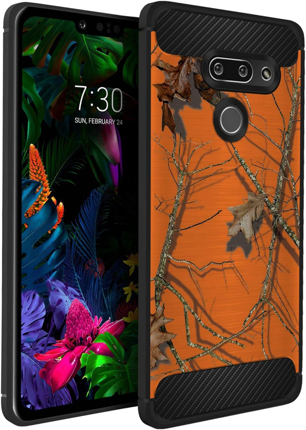 Casesondeck Flag Case Compatible with [LG G8 Thinq] Hunters Series Slim No Bulk Carbon Fiber Texture Black Flexible TPU Material (Deer Flag)  CasesonDeck Orange Hunters Camo  