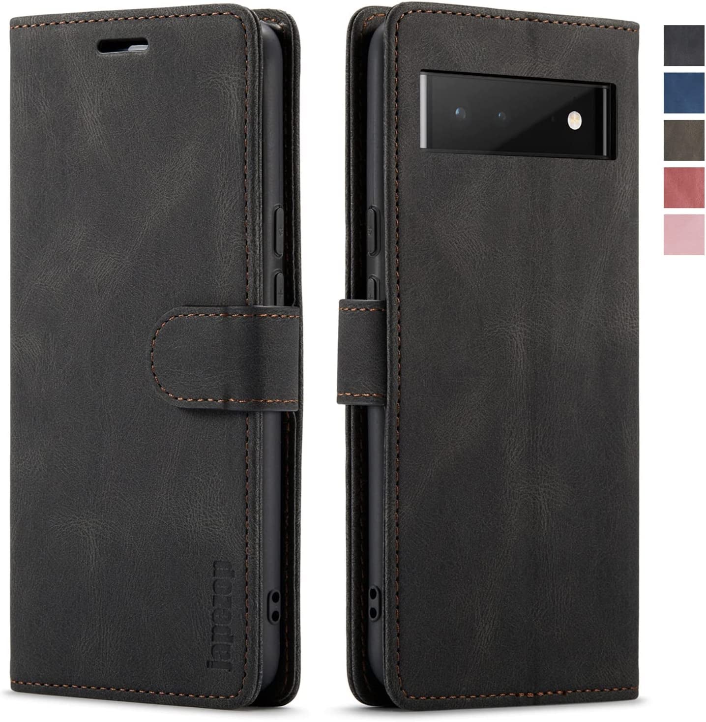 Google Pixel 6 5G Case,Google Pixel 6 5G Wallet Case with [RFID Blocking] Card Holder Kickstand Magnetic,Leather Flip Case for Google Pixel 6 5G 6.4 Inch (Wine Red)  japezop Black  