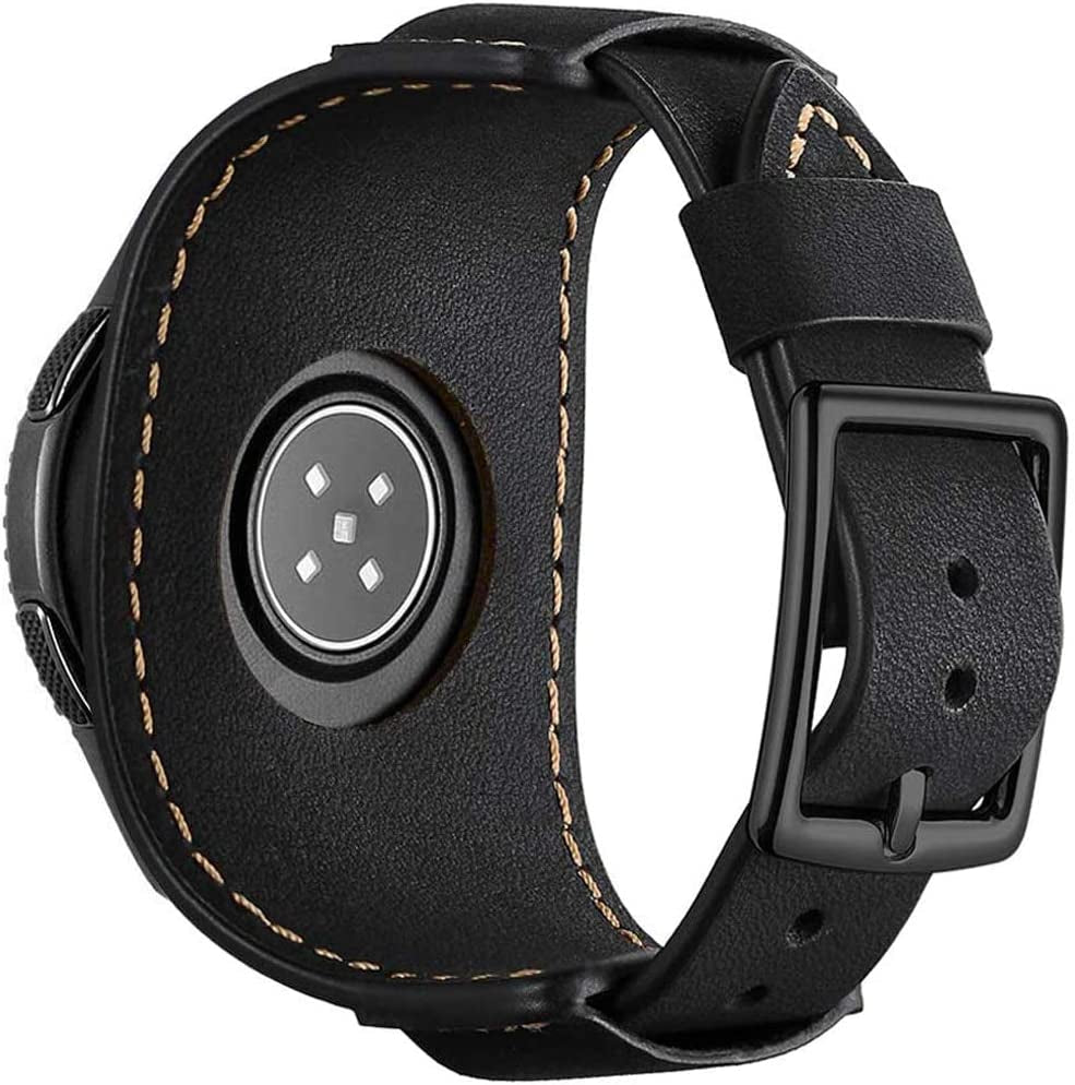 Hepsun Compatible with Samsung Galaxy Watch 5/Watch 4/Watch 42Mm/Watch 3 41Mm/Active 40Mm/Active 2/Gear S2 Classic/Sport /Fossil Q Gazer/Ticwatch 2/Garmin Vivoactive 3 Bands, 20Mm Vintage Cuff Genuine Leather Band Strap for Men Women (Black)  Hepsun   