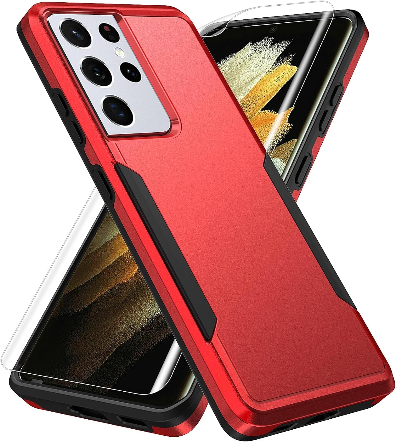 For Samsung Galaxy S21 Ultra Case, S21 Ultra Case with Screen Protector,[Military Grade Drop Tested] Heavy-Duty Tough Rugged Shockproof Protective Phone Case for Galaxy S21 Ultra 6.8 Inch (Blue)  BOYOSS Red  