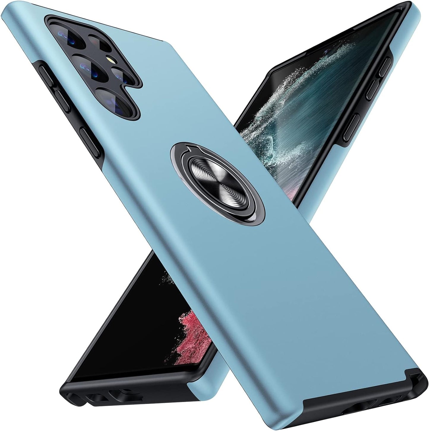 JAME for Samsung Galaxy S22 Ultra Case, [NOT for S22 or S22 Plus], Slim Soft Bumper Protective Case for Samsung S22 Ultra Case, with Invisible Ring Holder Kickstand for Galaxy S22 Ultra Case, Pink  XJXIN Sky Blue  