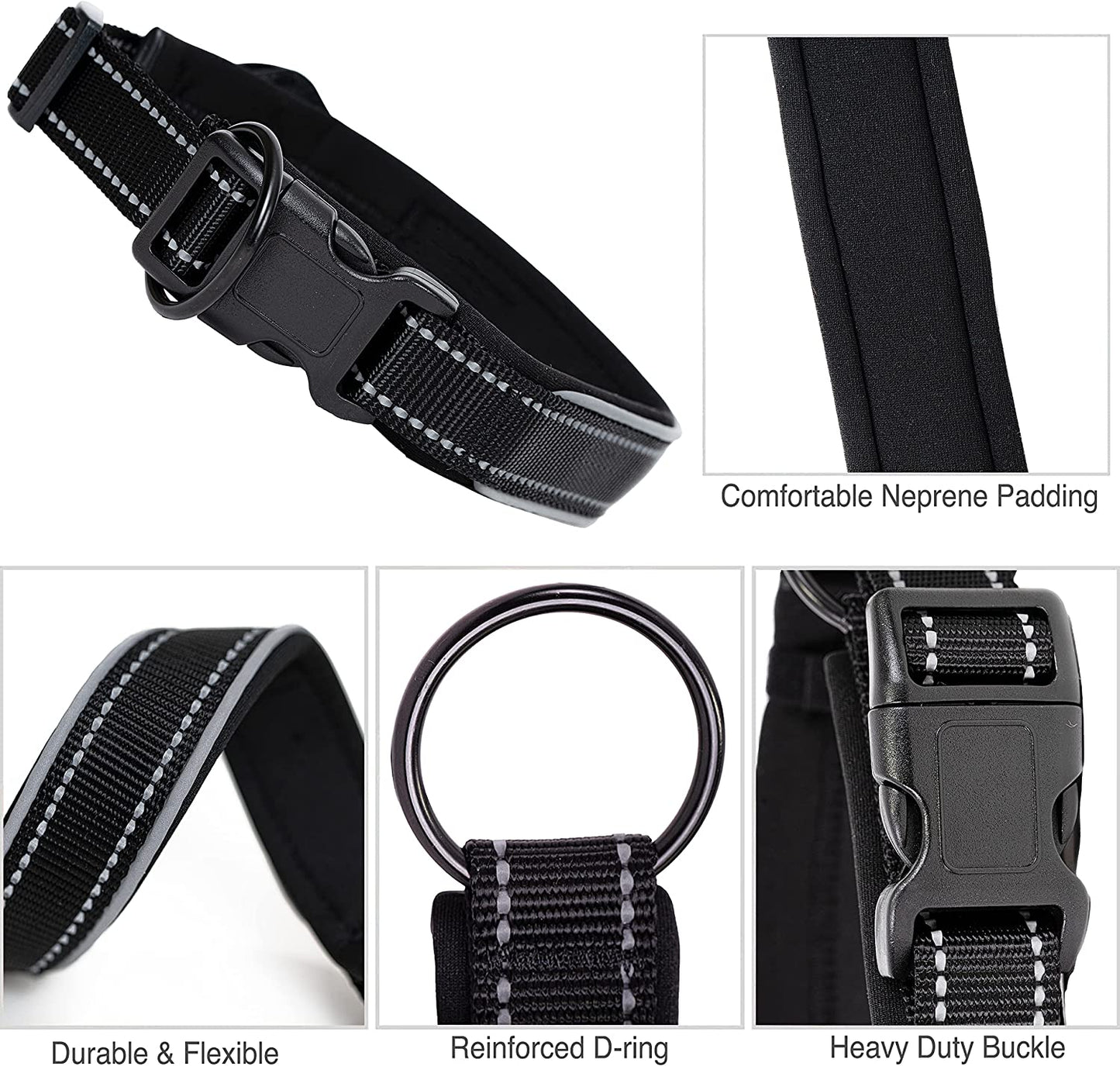 Safe Paws Reflective Airtag Dog Collar with Soft Neoprene - Our Durable Airtag Collar Holder Uses Heavy Duty Buttons to Secure Your Airtag - Air Tag Collars for Small Medium Large & XL Dogs (Black S)  Safe Paws   