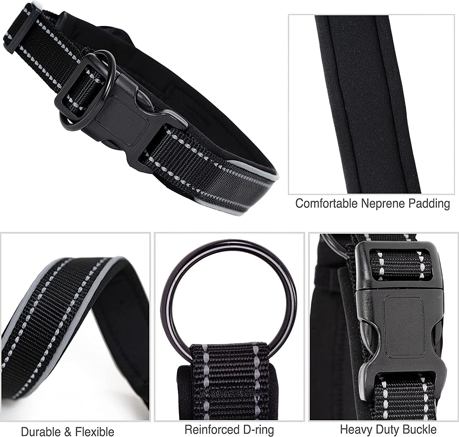 Safe Paws Reflective Airtag Dog Collar with Soft Neoprene - Our Durable Airtag Collar Holder Uses Heavy Duty Buttons to Secure Your Airtag - Air Tag Collars for Small Medium Large & XL Dogs (Black S)  Safe Paws   