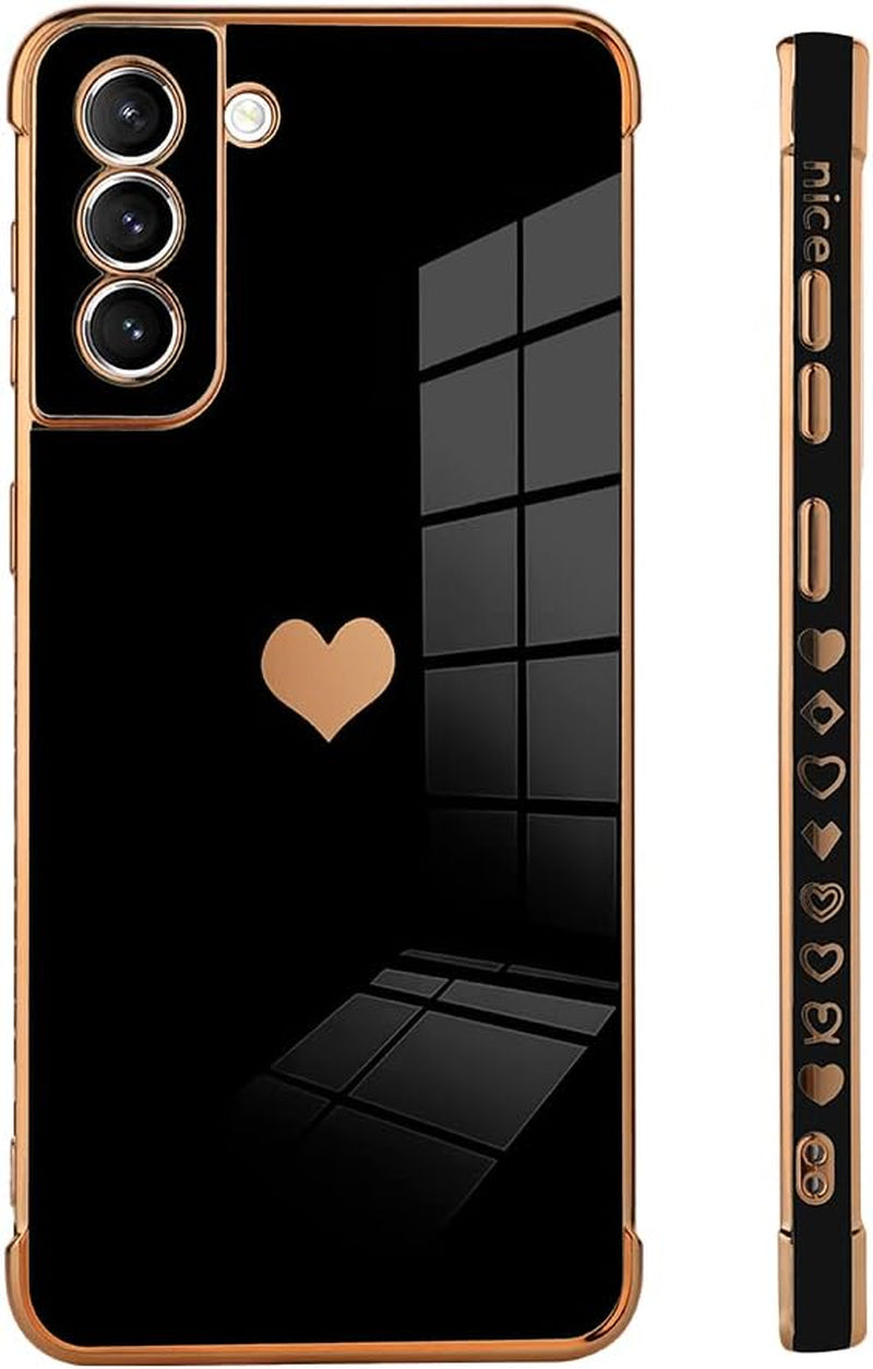 Bonoma Compatible with Samsung Galaxy S21 plus Case Love Heart Plating Luxury Elegant Case Camera Protector Soft TPU Shockproof Protective Cover Galaxy S21 plus Case -Black  Bonoma   