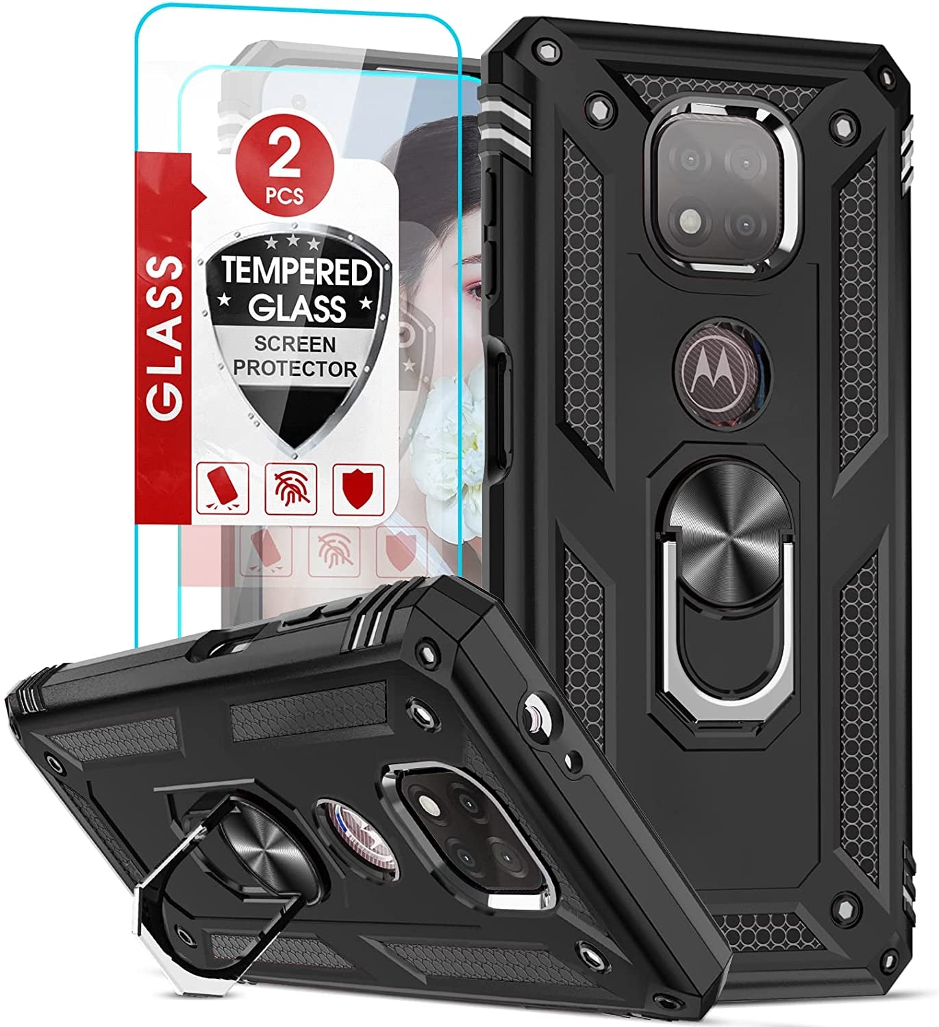 Leyi for Moto G Power 2021 Case with [2 Pack] Tempered Glass Screen Protector (Not Fit 2020/2022), [Military-Grade] Shockproof Phone Case with Kickstand for Motorola Moto G Power 2021, Black  LeYi   