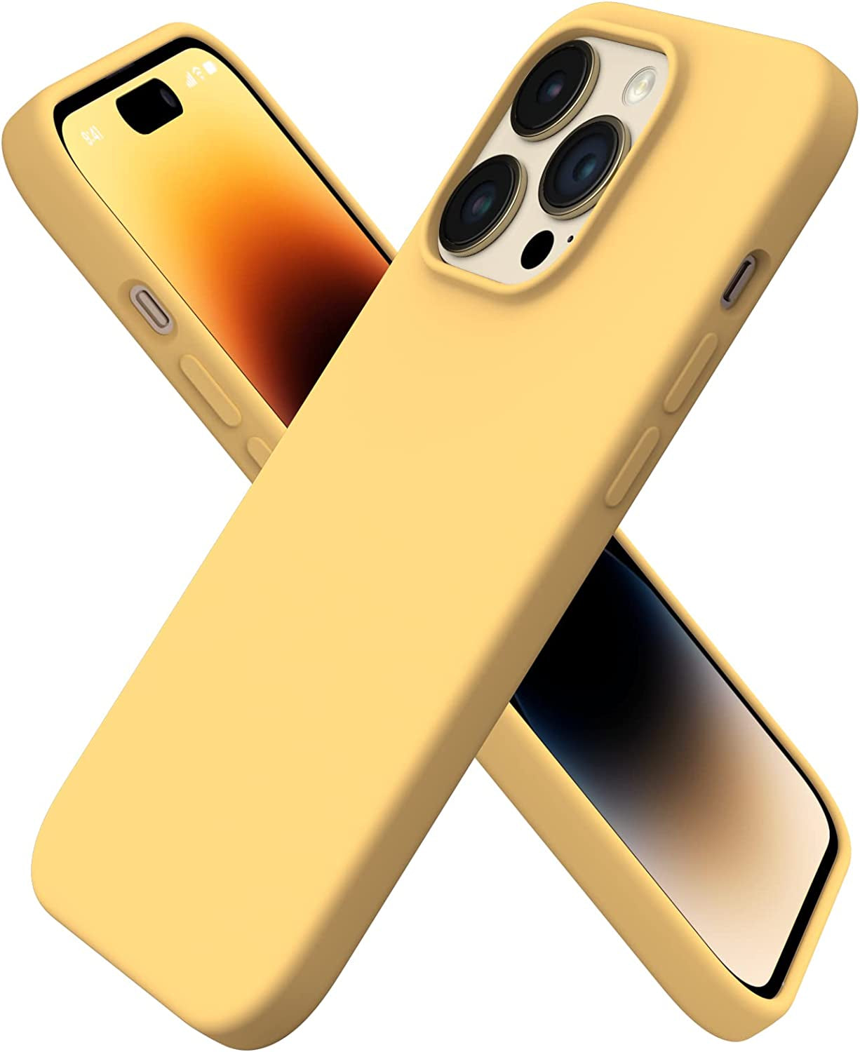 ORNARTO Compatible with Iphone 14 Pro Case 6.1, Slim Liquid Silicone 3 Layers Full Phone Covered Soft Gel Rubber Case Protective Phone Cover 6.1 Inch-Baby Yellow  ORNARTO Sunglow  