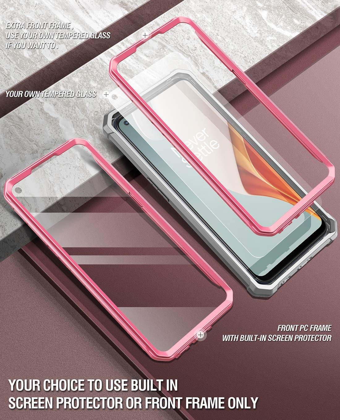 Poetic Guardian Series Case Designed for Oneplus Nord N100, Full-Body Hybrid Shockproof Bumper Cover with Built-In-Screen Protector, Pink/Clear  Poetic   