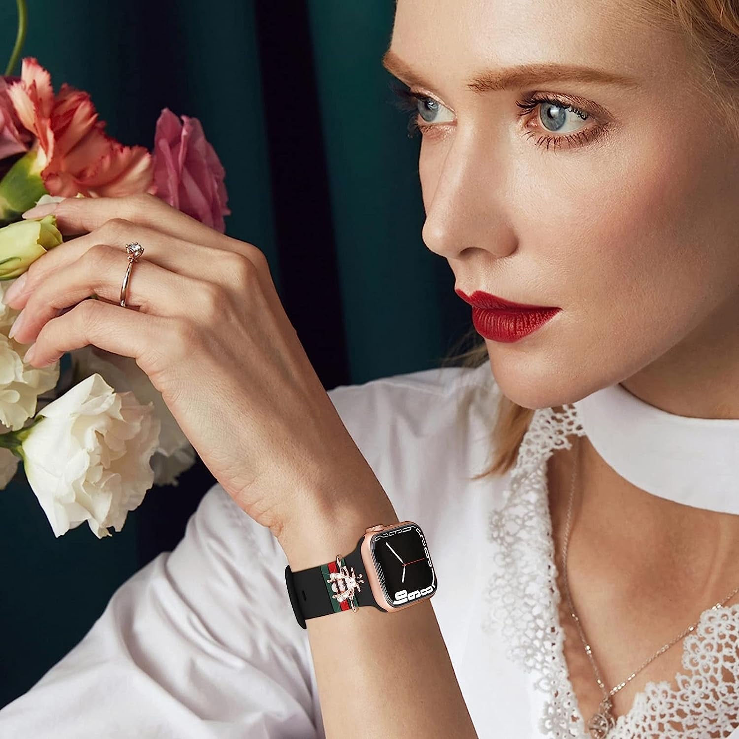 Designer Bands with Charms Decor Compatible with Apple Watch Band 38Mm 40Mm 41Mm 42Mm 44Mm 45Mm 49Mm for Women, Stylish Soft Silicone Sport Strap for Apple Watch Ultra Iwatch Series 8 SE 7 6 5 4 3 2 1  Seizehe   