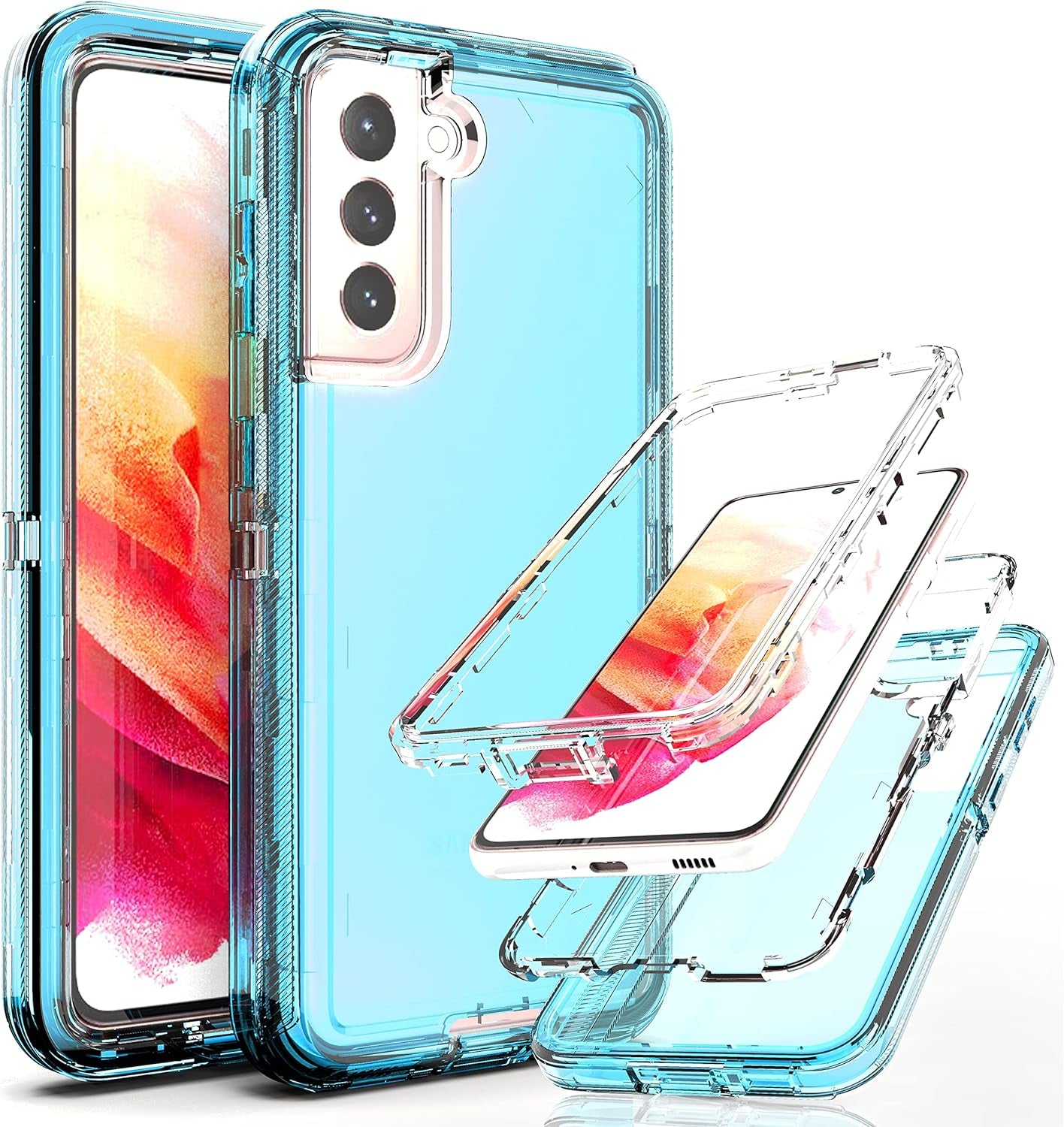 Ymhxcy Galaxy S21 Case, Drop 3 Layer Durable Cover (No Screen Protector) Solid Rubber Case / 16Ft Test Clear Case for Samsung Galaxy S21-Crystal Clear  YmhxcY Ts-Transparent Blue Ts-Galaxy S21 