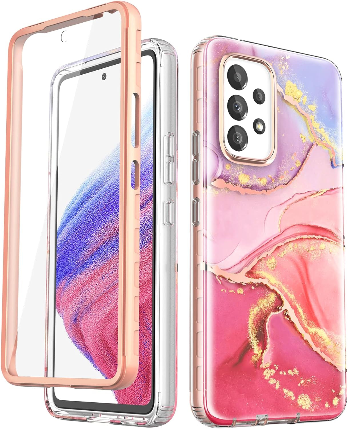 Chvelop Case Compatible with Samsung Galaxy A53 5G (2022 Released), Marble Stylish Slim Soft TPU, Full Body Protective with Built-In Screen Protector, Shockproof Cover for A53, 6.5 In, River/Purple  Chvelop Pink Samsung Galaxy A53 5G 