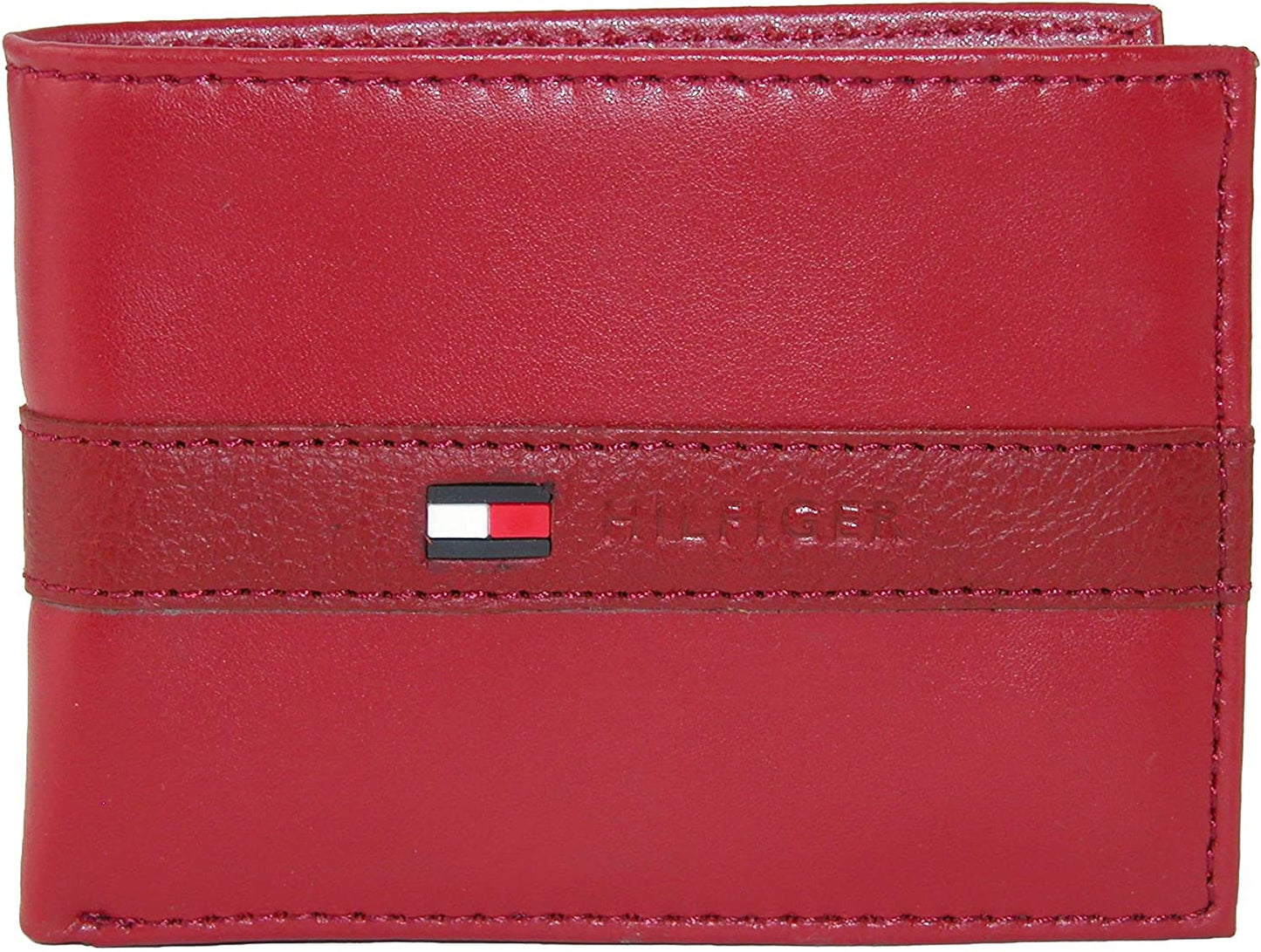 Tommy Hilfiger Men'S Genuine Leather Passcase Wallet with Multiple Card Slots  Tommy Hilfiger Men's Accessories Red One Size 