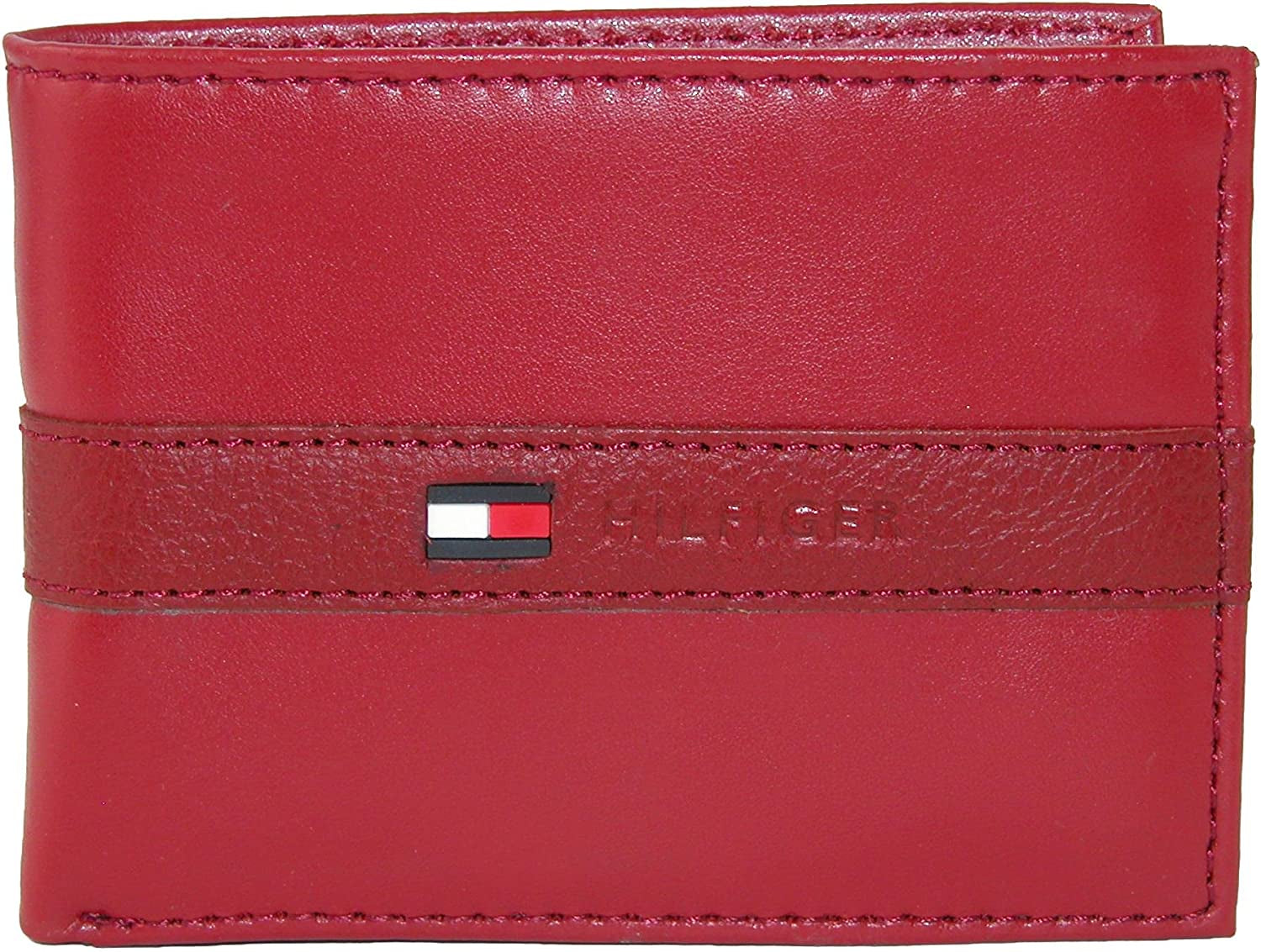 Tommy Hilfiger Men'S Genuine Leather Passcase Wallet with Multiple Card Slots  Tommy Hilfiger Men's Accessories Red One Size 