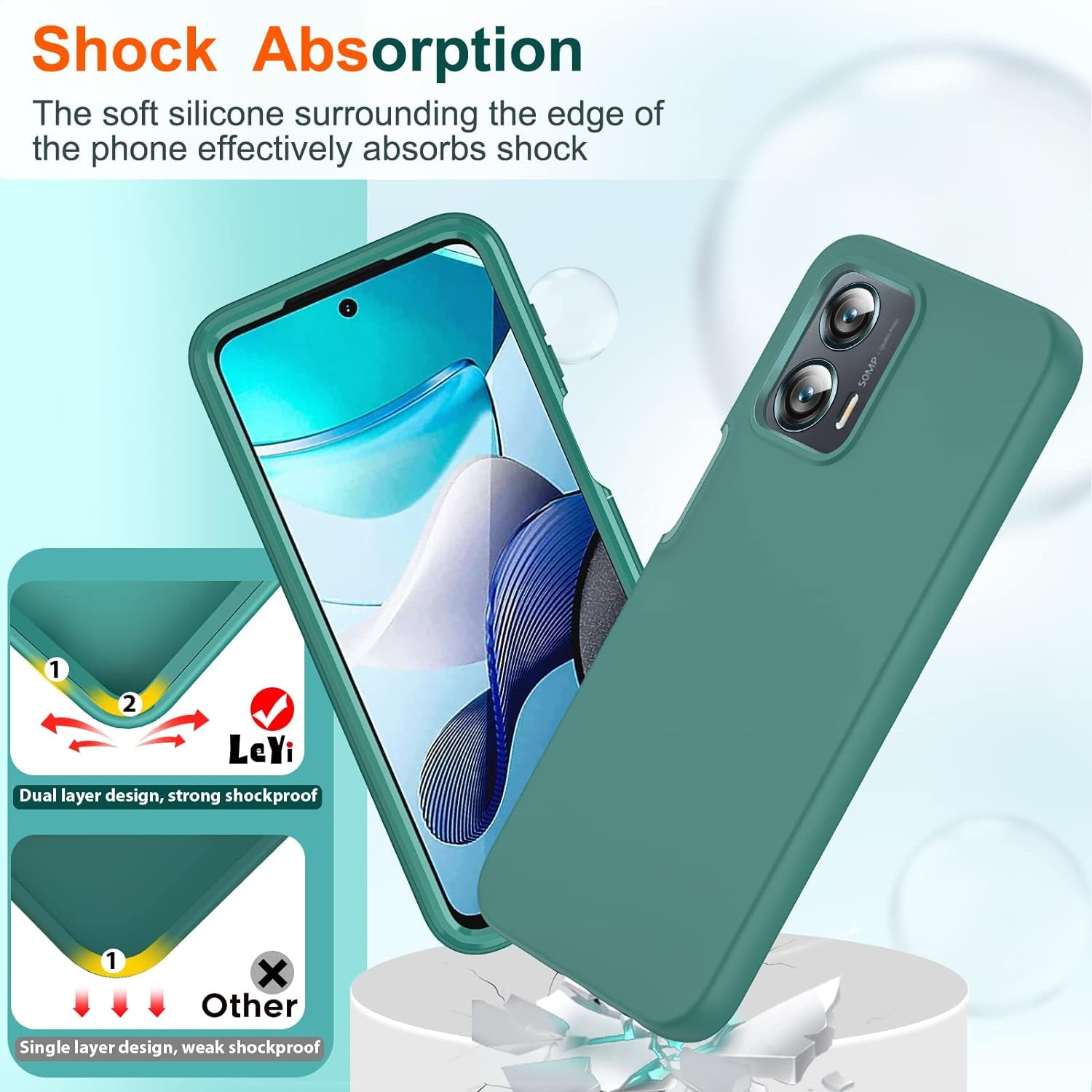 Leyi for Moto G Power 5G 2023 Case, Motorola G 5G 2023 Case with [2 X Tempered Glass Screen Protector], Full-Body Shockproof Soft Liquid Silicone Protective Phone Cover Case for G 5G 2023, Green  LeYi   
