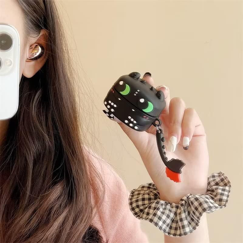 Case for Samsung Galaxy Buds2 Pro & Buds Live(2020)/Buds Pro(2021)/Buds 2 (2022) Charging Box,Cute Cartoons Kawaii Anime Fashion Animal Desig Protective Cover with Keychain (Black)  Angelcityus   