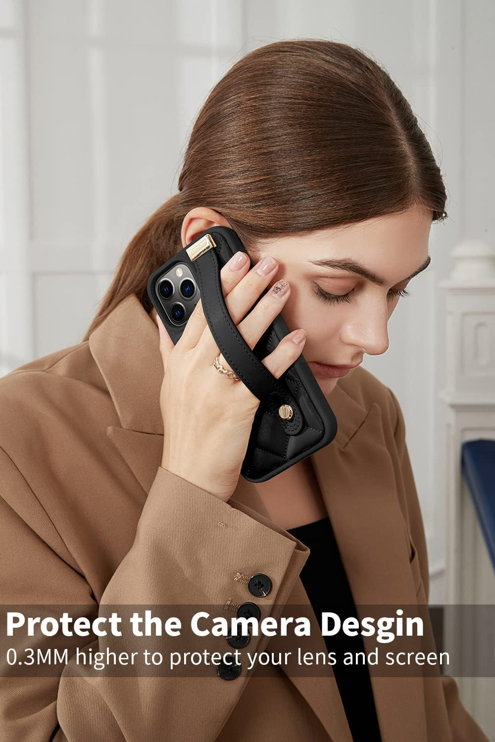 ZVE Iphone 11 Pro Stand Case Quilted Leather Cover, Shockproof Case with Kickstand for Women Strap Cover Case Compatible with Iphone 11 Pro, 5.8 Inch-Black  ZVE   