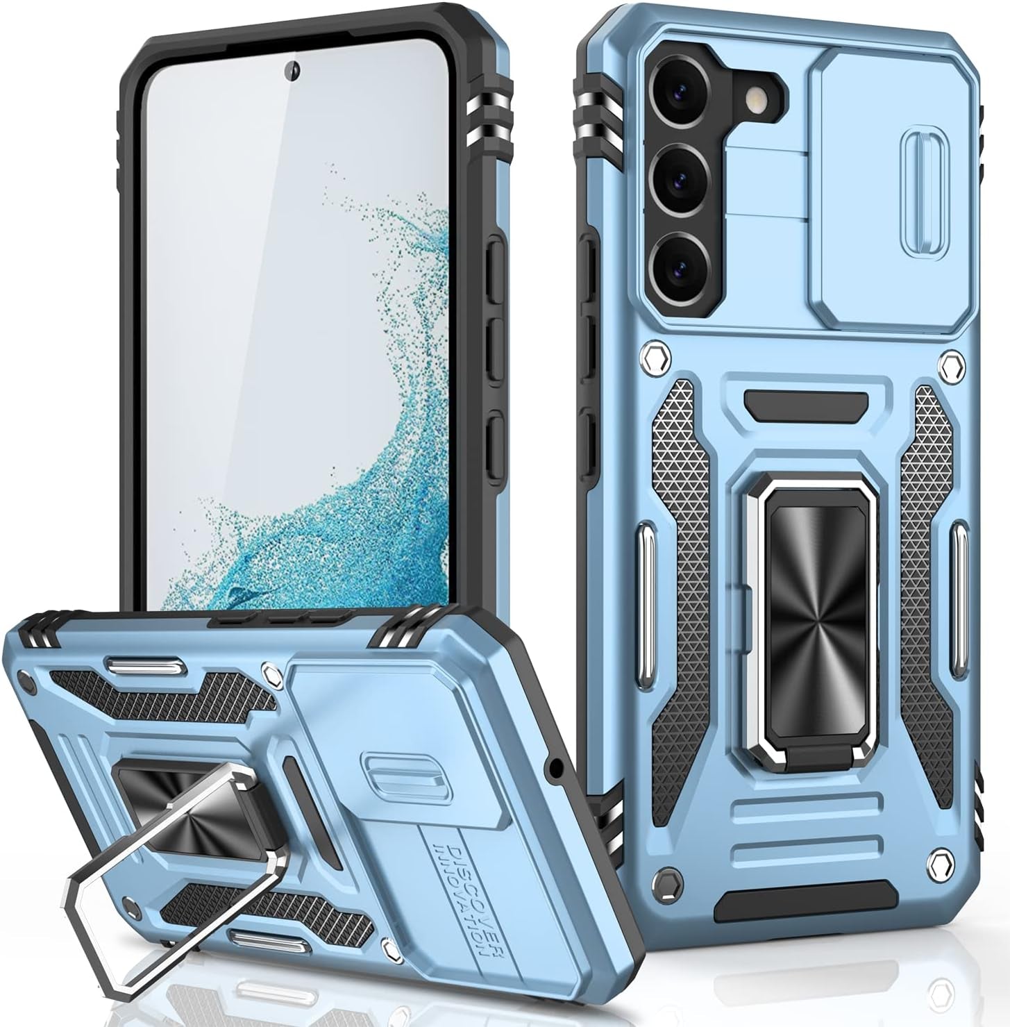 LUMARKE Galaxy S22 plus Case with Camera Cover,Samsung S22 plus Cover Pass 16Ft Drop Test Military Grade Heavy Duty Protective Phone Case with Kickstand for Samsung Galaxy S22 plus Black  LUMARKE Light Blue Galaxy S22 Plus 6.6''-M 
