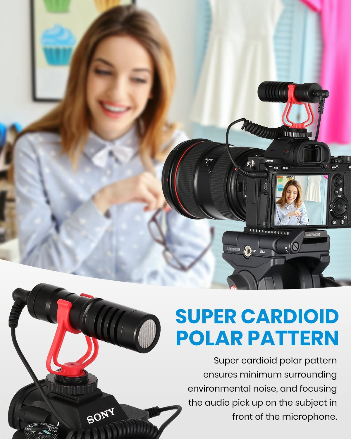 Moukey MCM-1 Video Microphone, Camera Microphone with Shock Mount, Windshield, Professional Vlogging Kit for Iphone, Android Smartphone, DSLR Camera & Camcorder, Battery-Free Shotgun Mic  Moukey   