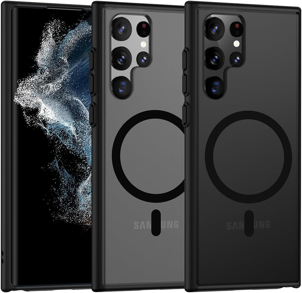 TIANNIUKE Magnetic Case for Samsung Galaxy S22 Ultra, [With Camera Lens Protector] Compatible with Magsafe,Slim Fit Shockproof Protective Phone Case for Samsung S22 Ultra 6.8" 2022 (Burgundy)  TIANNIUKE Translucent Black  