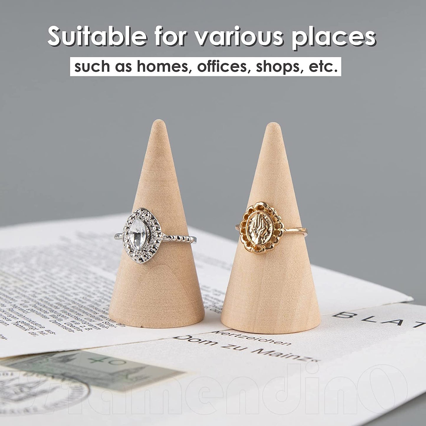 Framendino, 15 Pack Small Natural Wood Cone Ring Holder Finger Jewelry Display Stand Organizer for for Jewelry Display DIY Craft (Vertical Shaped)  Framendino   