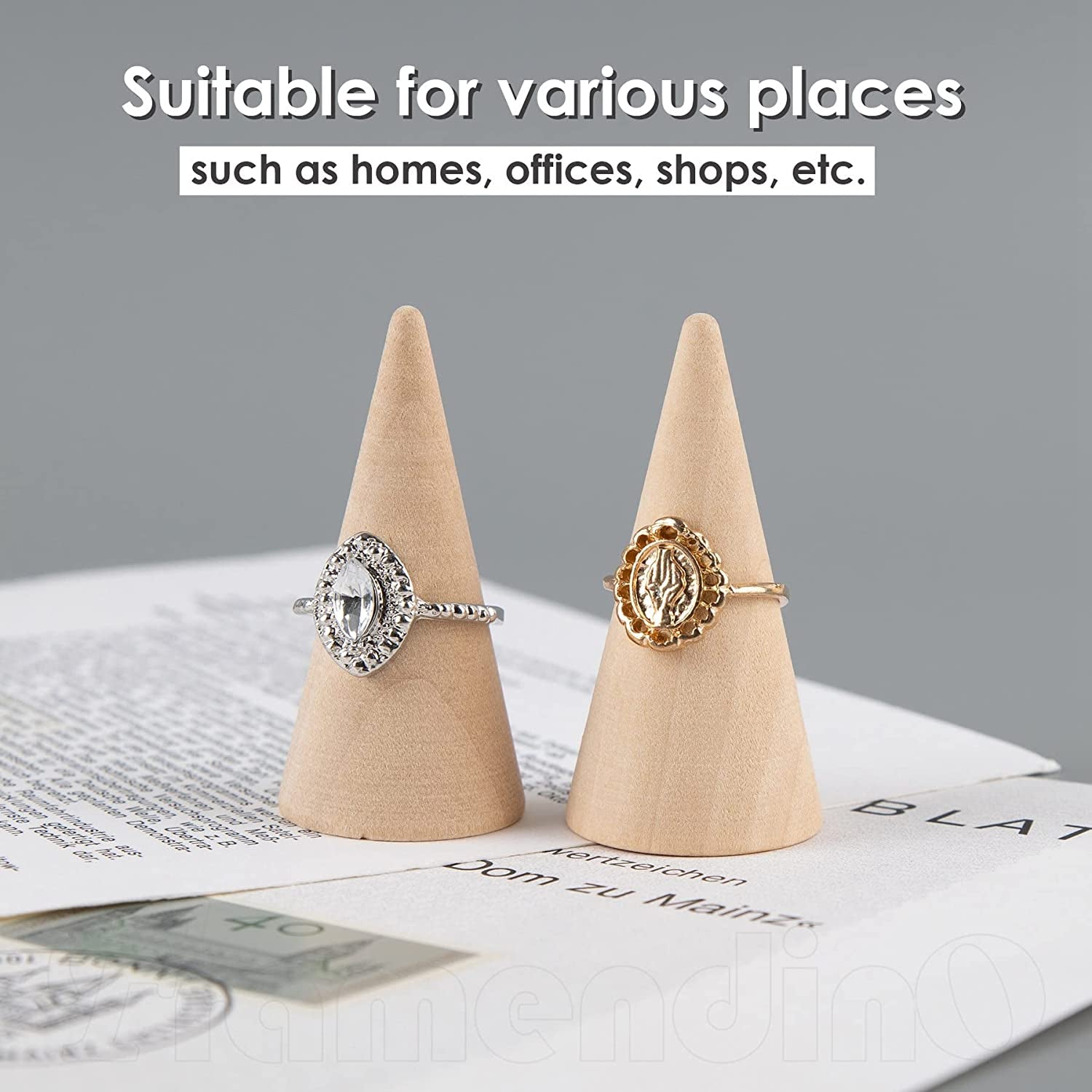 Framendino, 15 Pack Small Natural Wood Cone Ring Holder Finger Jewelry Display Stand Organizer for for Jewelry Display DIY Craft (Vertical Shaped)  Framendino   