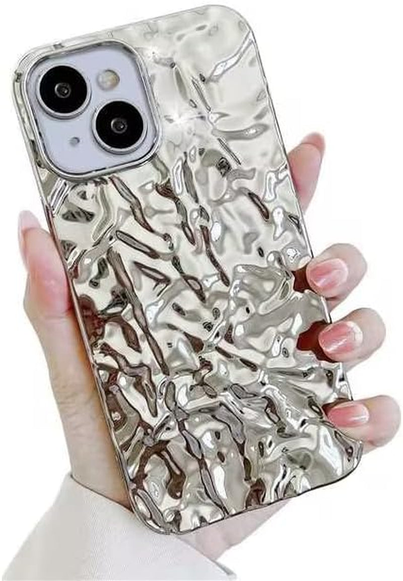 Yebowe Compatible with Iphone 13 Mini Case, Cute 3D Tin Foil Pleated Luxury Phone Cover for Women Girls Cool Bling Designer Soft Silicone Case for Iphone 13 Mini, Pink  Yebowe Silver Iphone 14 Plus 