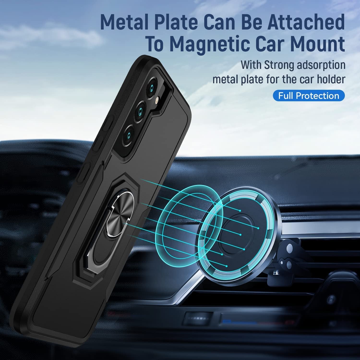 Samsung Galaxy S22 Case with Screen Protector Tempered Glass [Not for S22+] ,Heavy Duty Shockproof Full Body Phone Cover[Dual Layer][Hard PC Back],Built in Finger Ring Stable Kickstand,2022 Black  Janmitta   