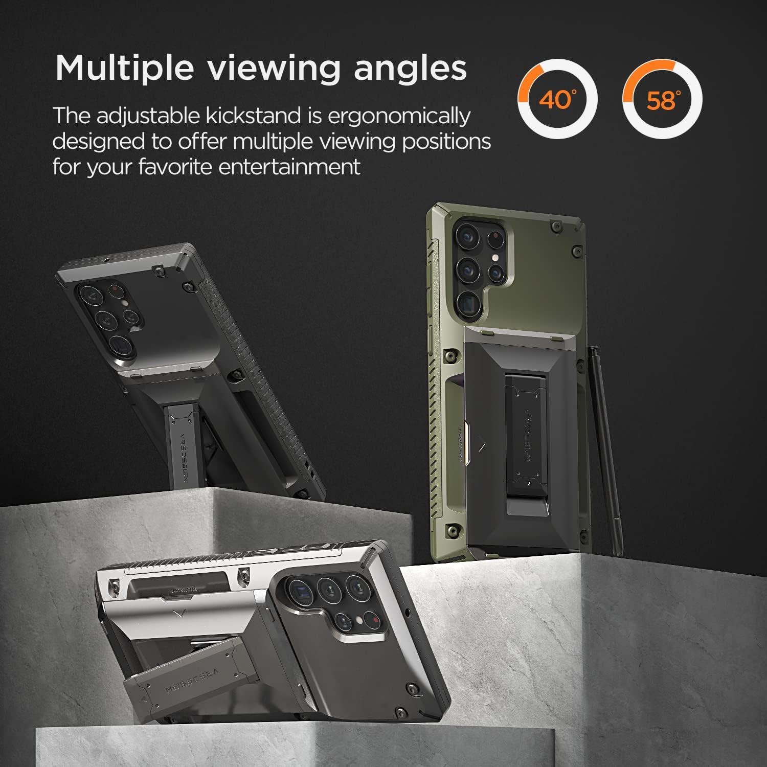 VRS DESIGN Damda Glide Hybrid Phone Case for Galaxy S22 Ultra, Sturdy Functional Case with Card Slot & Kickstand for Galaxy S22 Ultra (2022) Metal Black  VRS DESIGN   