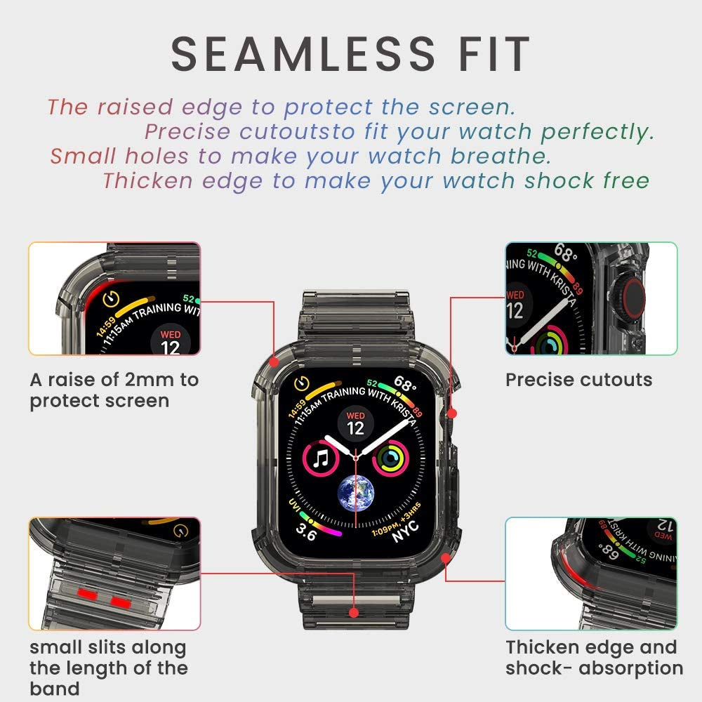 Clear Watch Band for Apple Watch 38Mm 40Mm 41Mm Transparent Crystal Bumper Case Band Compatible with Apple Watch Series 8 SE 7 6 5 4 3 2 1 (Black 38/40/41Mm)  NotoCity   