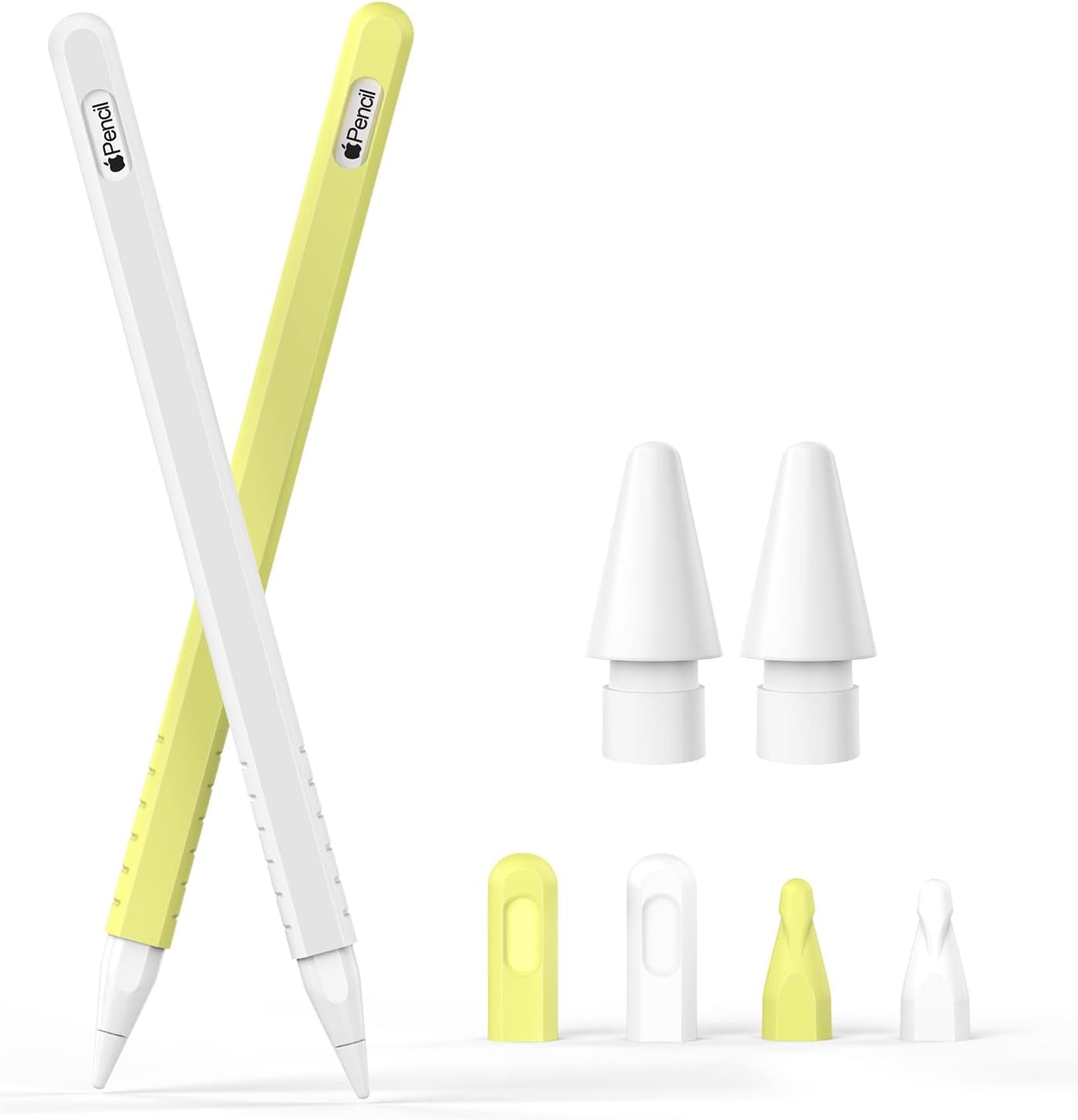 2 Pack Case Compatible with Apple Pencil 2Nd Generation, Protective Sleeve Accessories for Apple Pen 2Nd Silicone Grip Skin for Ipencil 2 Gen W/ 2 Replacement Pencil Tips, 4 Nibs Cover, Pink + Purple  Laviitp White + Yellow  