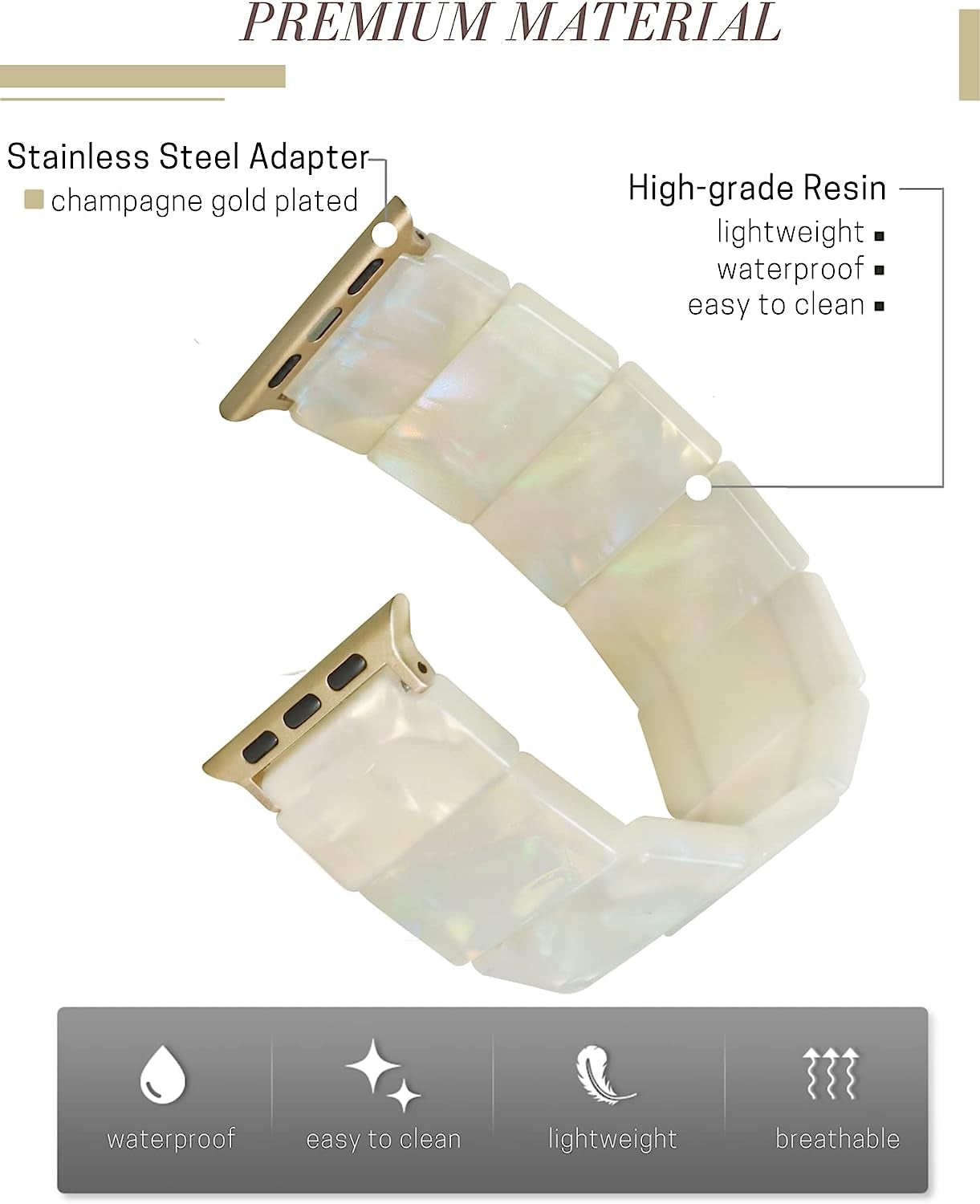 Heesch Upgraded Stretchy Resin Watch Band Compatible with Apple Watch for Women, Men, Tortoise Shell Fashion Watch Strap Bracelet Wristband Jewelry for Iwatch Series Ultra/Se/8/7/6/5/4/3/2/1, 38/40/41Mm, 42/44/45/49Mm, Rectangle Version  Heesch   