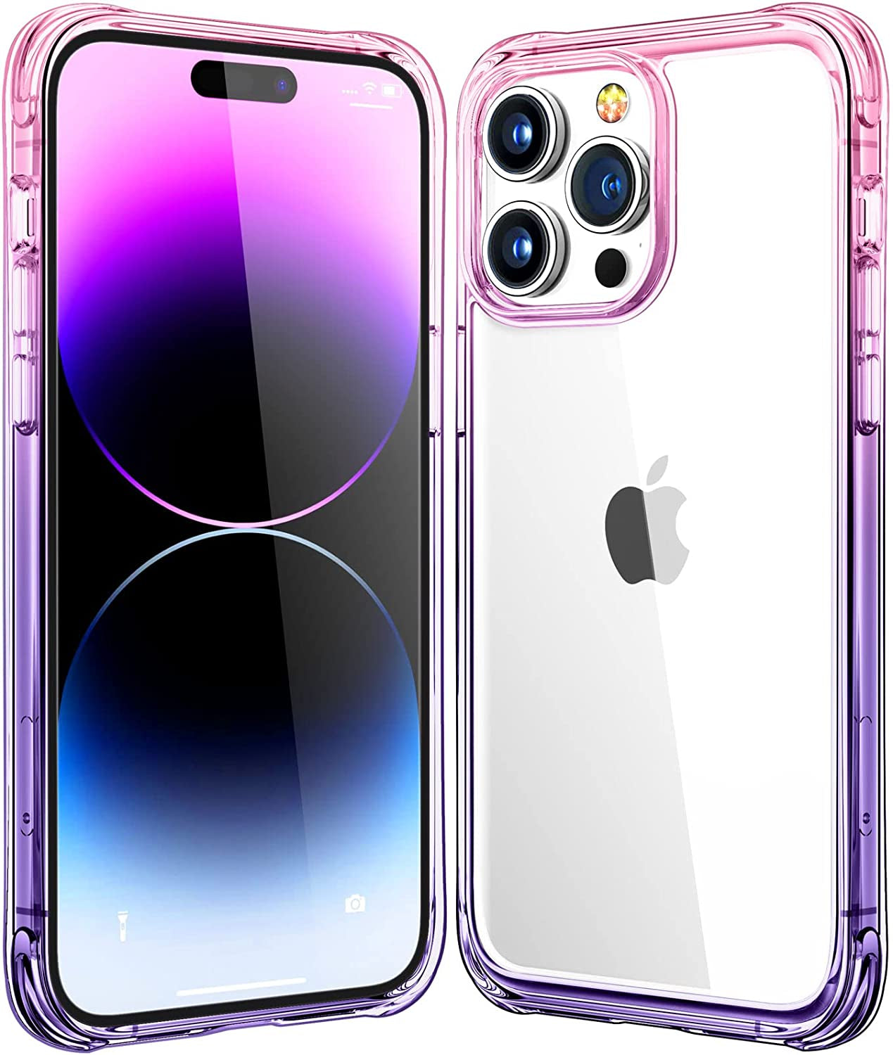 Mkeke for Iphone 14 Pro Case Clear, [Military Grade Protection] [Not Yellowing] Shockproof Phone Case for Apple Iphone 14 Pro 2022 -Gradient Black Clear  Shenzhen Make Technology Company Limited Pink To Purple  