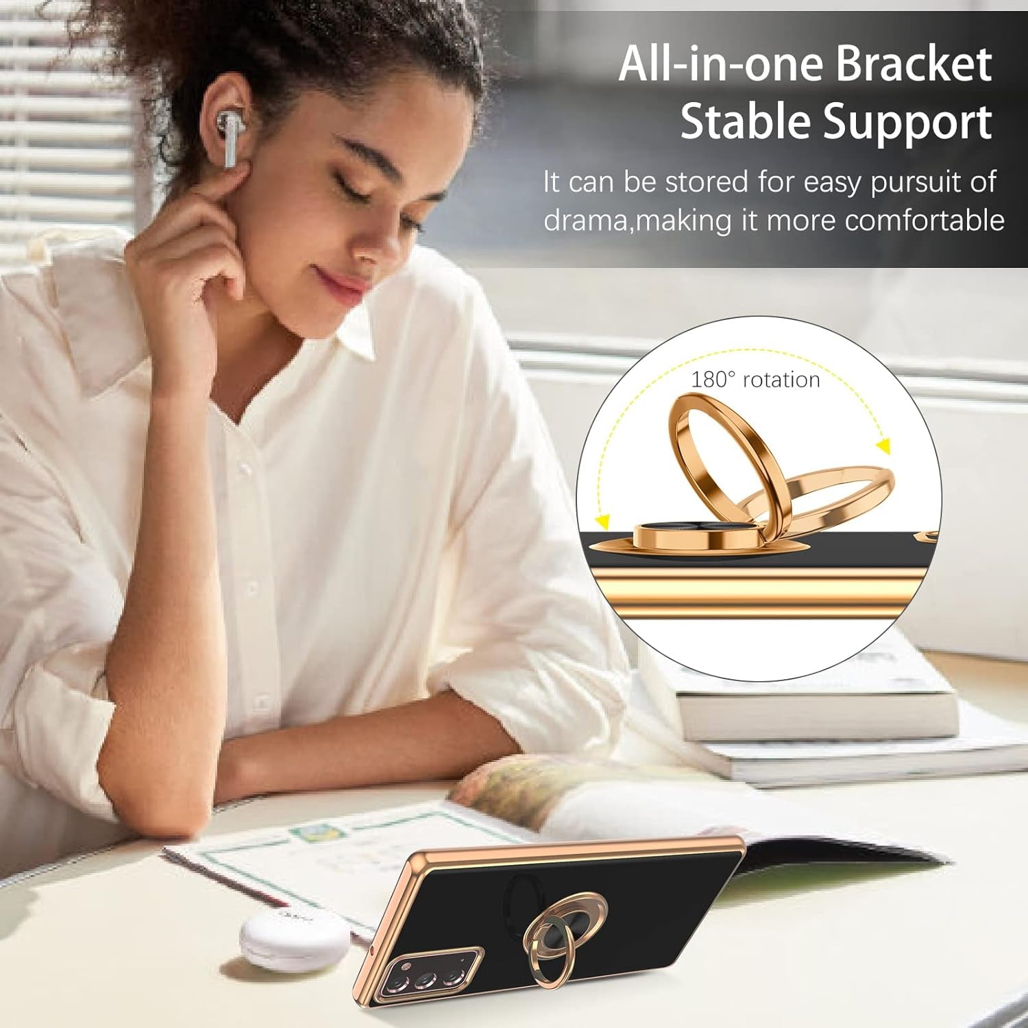 DUEDUE for Samsung Galaxy Note 20 Case with Ring Holder Kickstand 360 Degree Rotation Magnetic Car Finger Soft TPU Slim Cover Shockproof Protective Phone Case for Samsung Note 20 6.7", Black  DUEDUE   