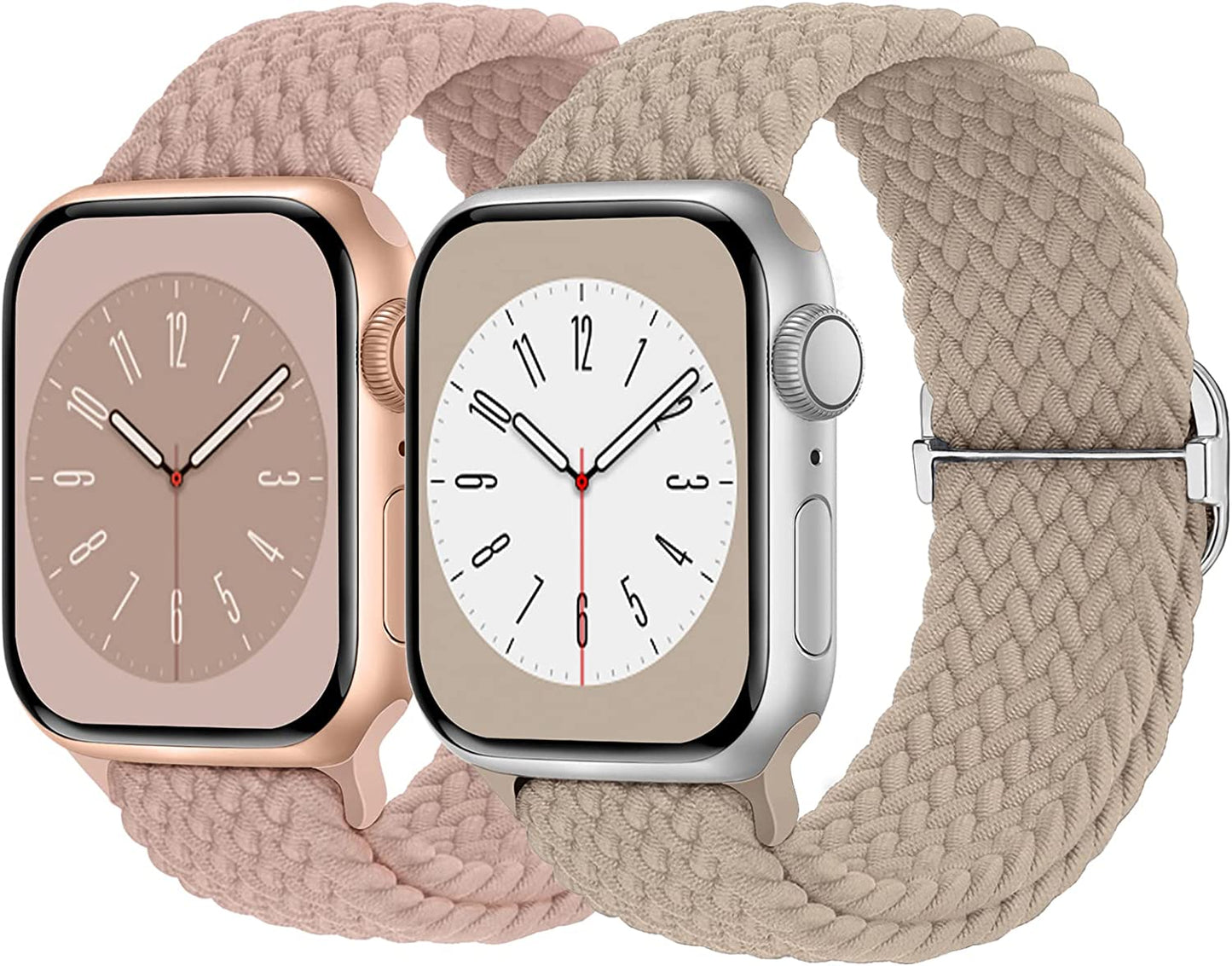 Braided Solo Loop Compatible with Apple Watch Band 38Mm 40Mm 41Mm 42Mm 44Mm 45Mm 49Mm Women Men, Adjustable Stretchy Bands Elastic Sport Wristbands for Iwatch Series 8 7 6 5 4 3 2 1 SE Ultra  Butifacion Milk Tea/Pink 38mm/40mm/41mm 