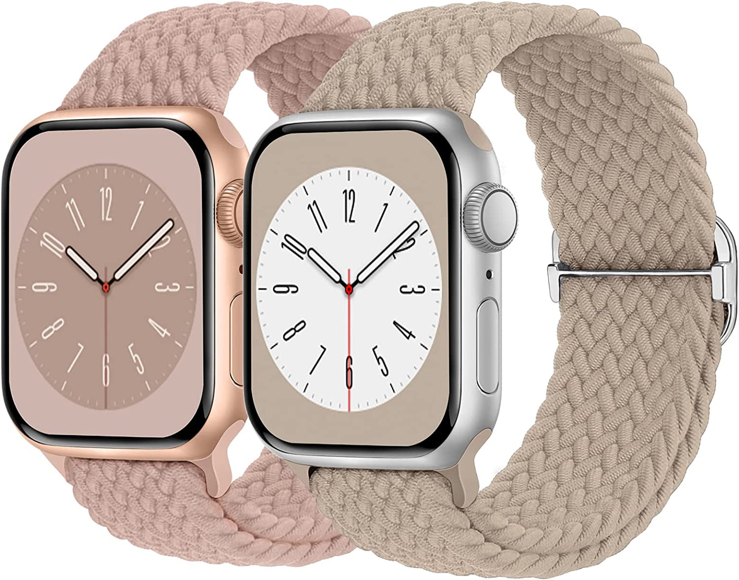 Braided Solo Loop Compatible with Apple Watch Band 38Mm 40Mm 41Mm 42Mm 44Mm 45Mm 49Mm Women Men, Adjustable Stretchy Bands Elastic Sport Wristbands for Iwatch Series 8 7 6 5 4 3 2 1 SE Ultra  Butifacion Milk Tea/Pink 38mm/40mm/41mm 