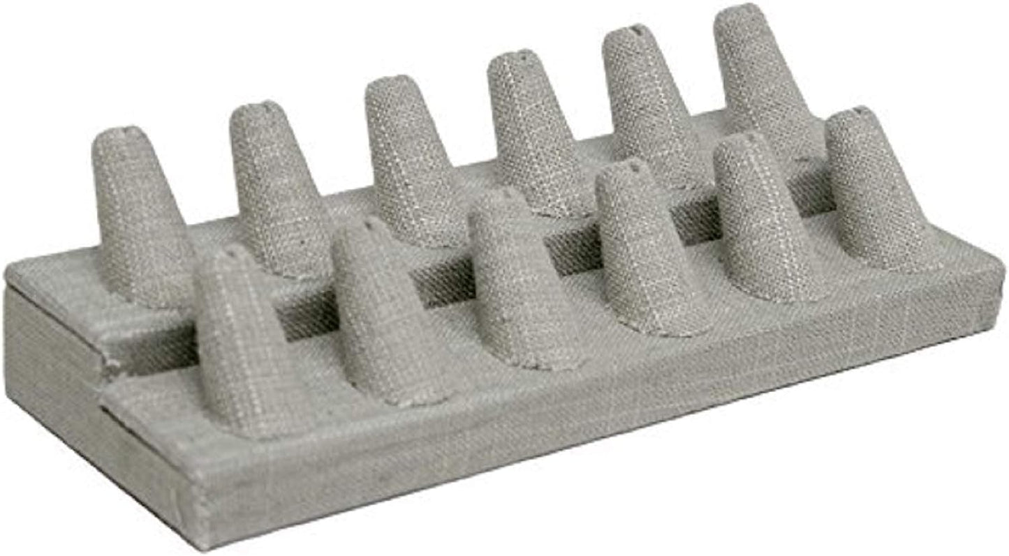 Novel Box® Single Finger Beige Linen Ring Stand Holder Jewelry Display 2X2X2 + NB Cleaning Cloth  Novel Box Grey Linen 12 (8.25X3.25X2.25") 