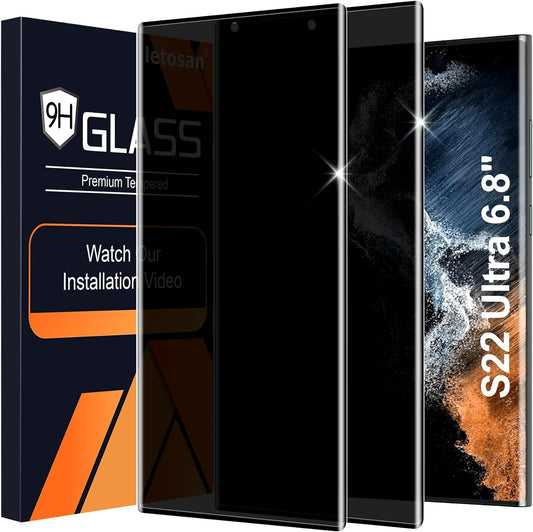Letosan 2 Pack Galaxy S22 Ultra Privacy Screen Protector, 9H Tempered Glass, Ultrasonic Fingerprint Support, 3D Curved, HD Clear Anti-Spy Film for Samsung S22 Ultra 5G Glass Screen Protector  letosan   