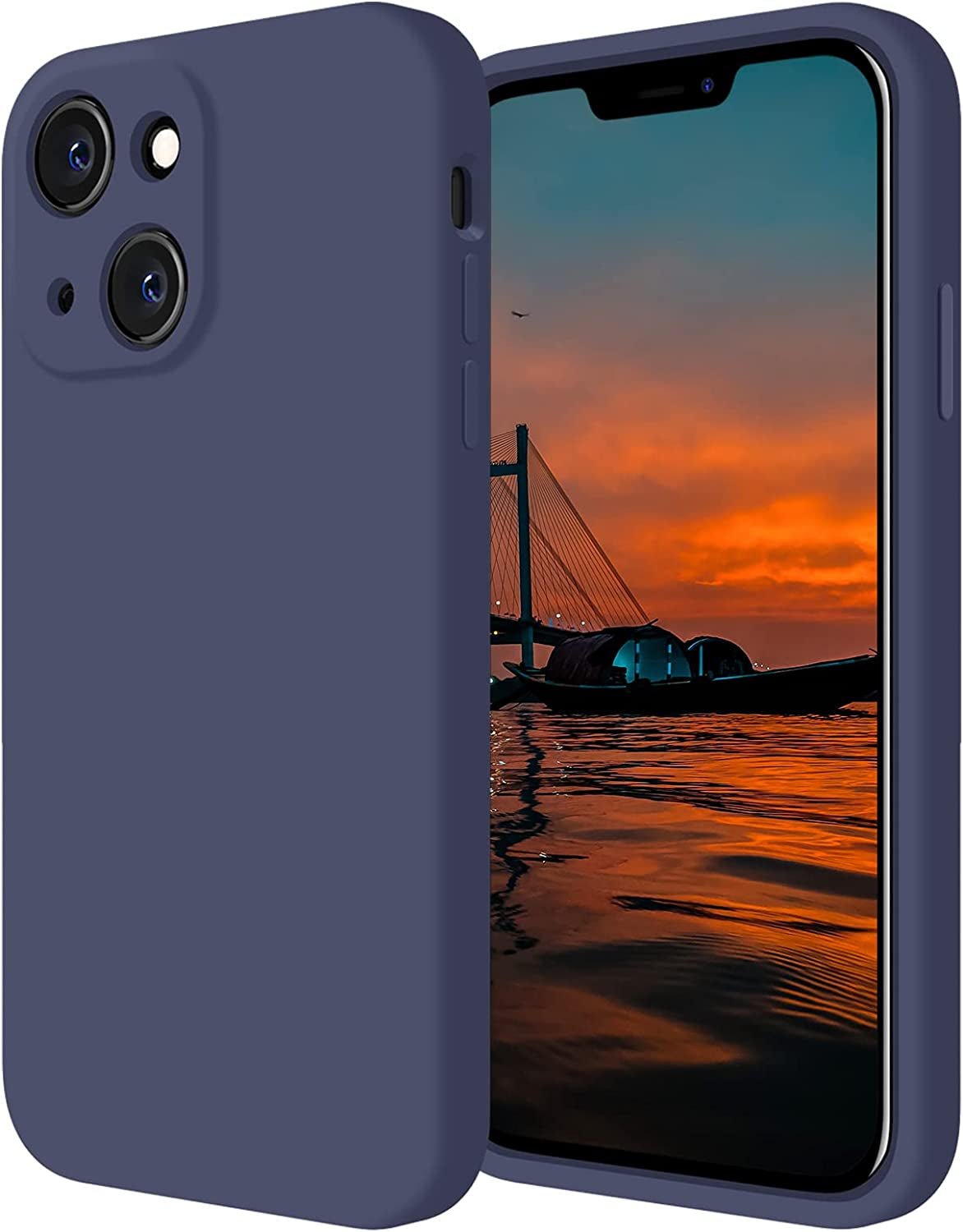 Firenova for Iphone 14 Case, Silicone Upgraded [Camera Protection] Phone Case with [2 Screen Protectors], Soft Anti-Scratch Microfiber Lining Inside, 6.1 Inch, Blue  FireNova Navy blue  