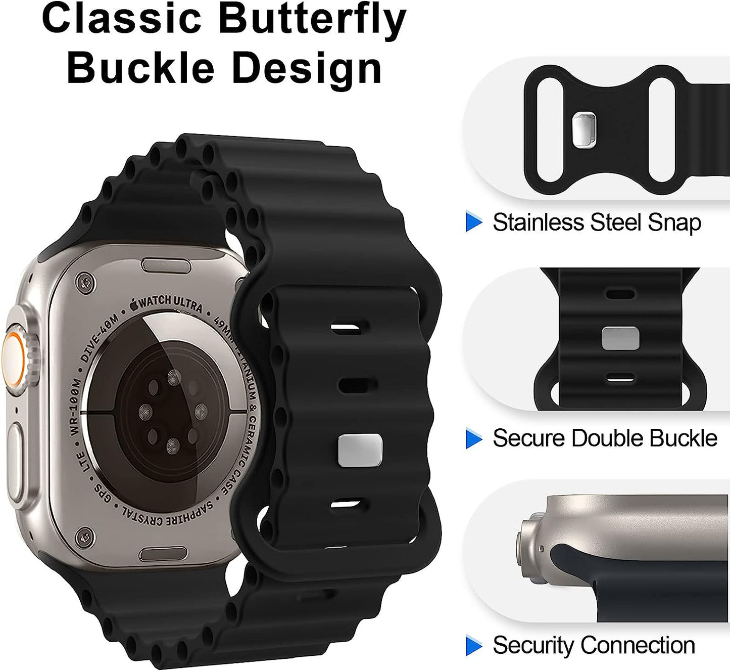 DAMAFE Silicone Band Compatible with Apple Watch Ultra Ocean Band 49Mm 45Mm 44Mm 42Mm 41Mm 40Mm 38Mm for Iwatch Ultra/Se/Series 8 7 6 5 4 3 2 1  DAMAFE   