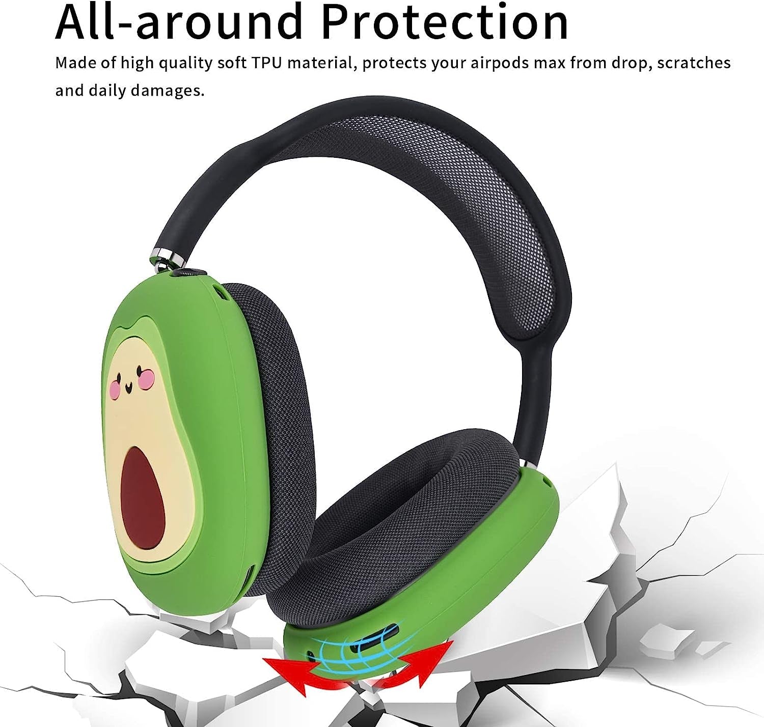Airpods Max Cover, Cute Cartoon Funny for Airpods Max Case, Soft Silicone Airpod Max Accessories for Airpod Max Headphones Ear Pads Cushions (Avocado)  QINGQING   