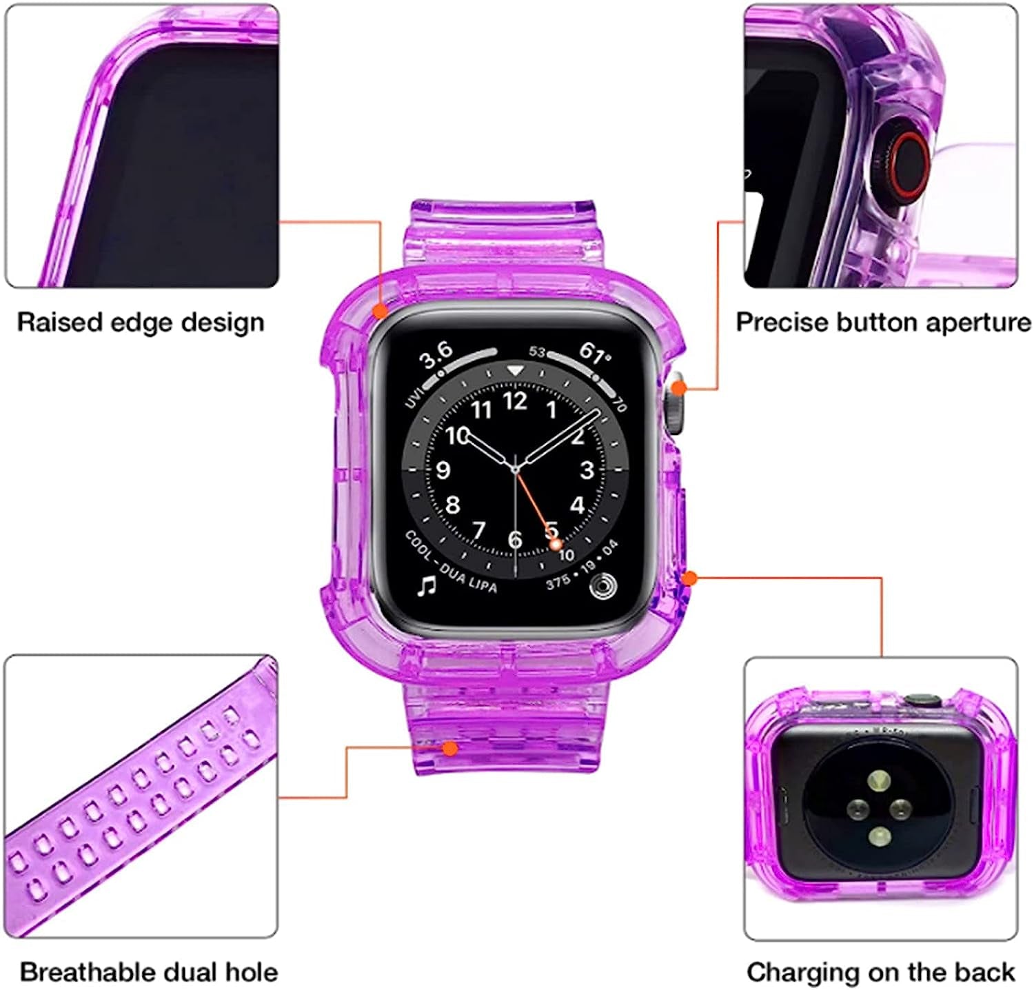 Kaihang Compatible for Apple Watch Band, Crystal Clear Iwatch Band Strap with Rugged Bumper Case 38Mm/40Mm/41Mm/42Mm/44Mm/45Mm/49Mm Bands for Apple Watch Series SE/8/7/6/5/4/3/2  Kaihang   
