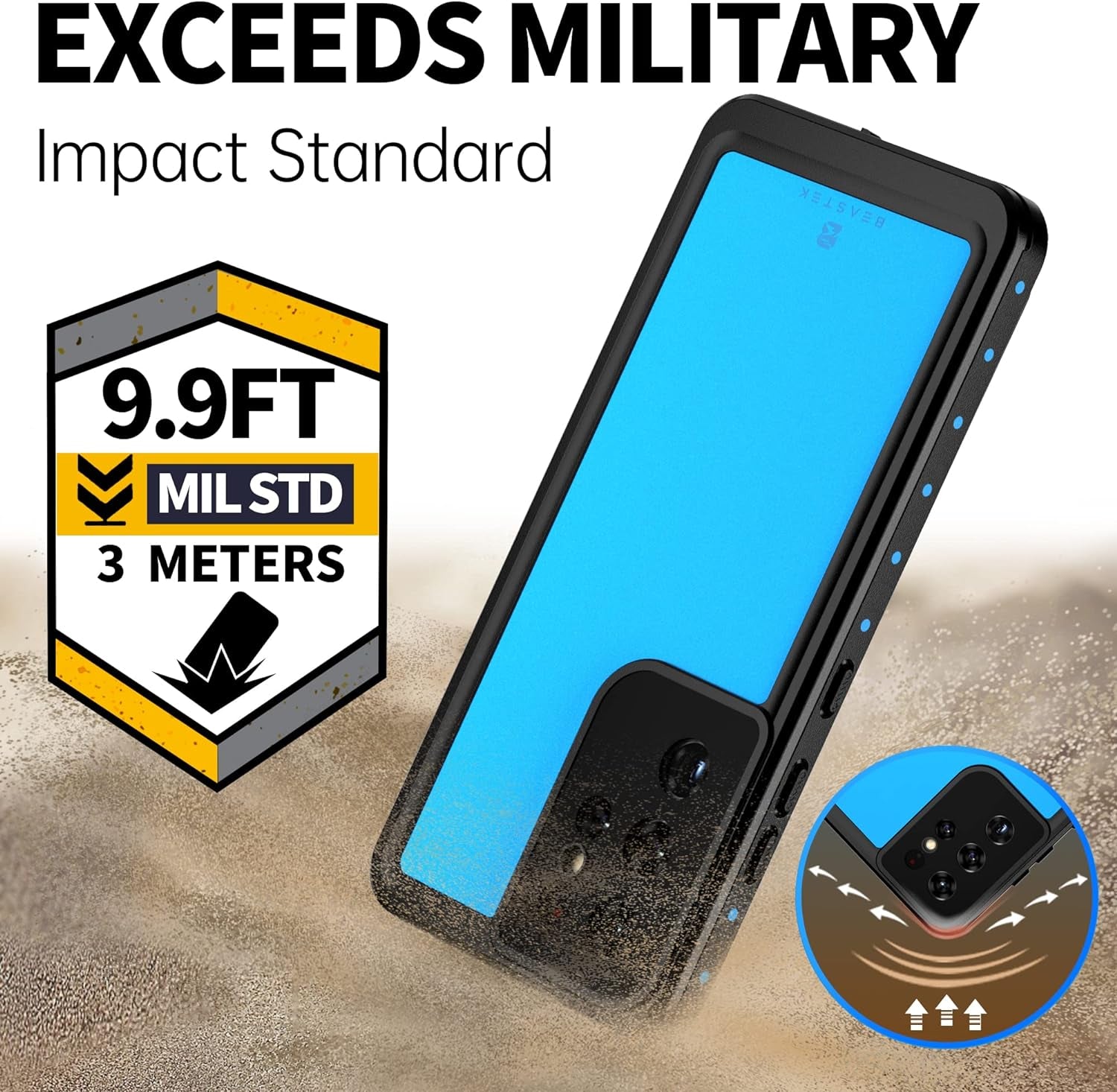 BEASTEK for Samsung Galaxy S21 Ultra Waterproof Case, NRE Series, Shockproof Underwater IP68 Case with Built-In Screen Protector Full Body Protective Cover, for Galaxy S21 Ultra 6.8 Inch (Blue)  BEASTEK   