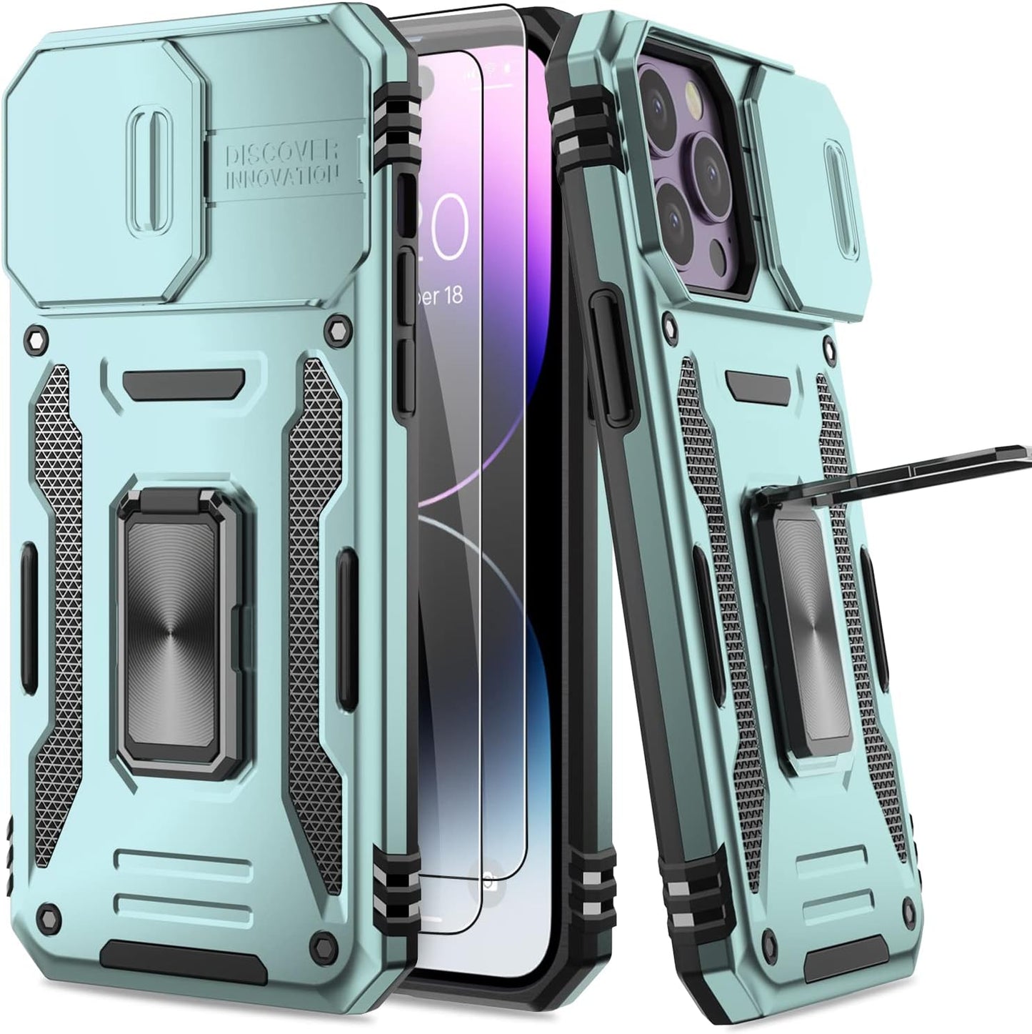 AUPAI Iphone 14 plus Case with Screen Protector,Iphone 14 plus Cover Crystal Clear Anti-Yellow Heavy Duty Acrylic Protective Phone Case with Magnetic Kickstand for Apple Iphone 14 Plus,Green  AUPAI   