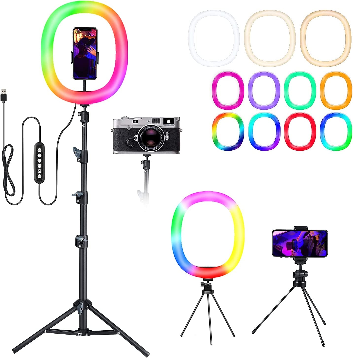 12'' RGB Selfie Ring Light,Mayoga Dimmable LED Ring Light with Tripod Stand & Phone Holder,Circle Light for Live Stream/Youtube Video/Makeup/Tik Tok/Vlogging,Compatible with Iphone Android  MAYOGA   